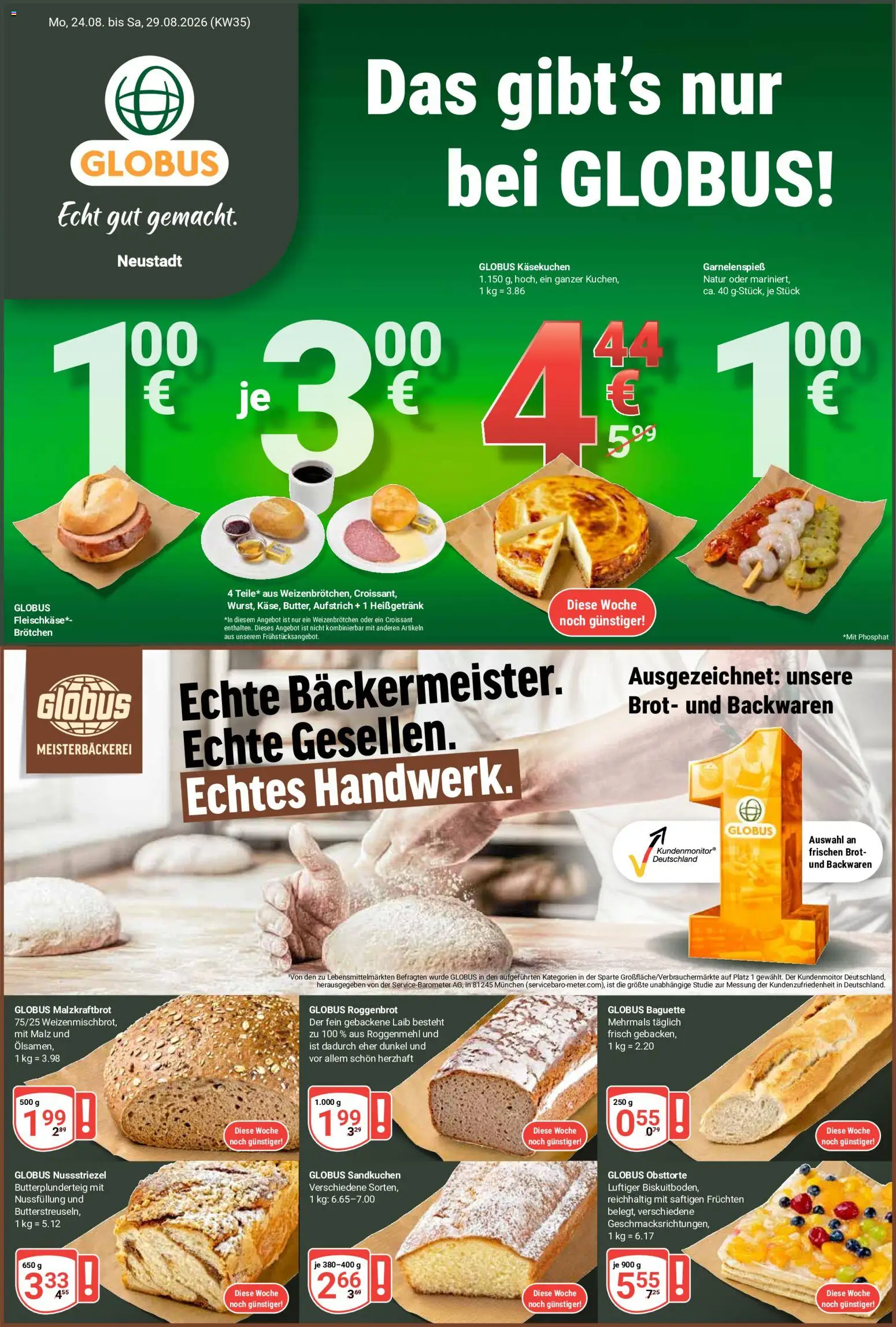 Globus Prospekt Neustadt a.d. Weinstraße – gültig ab 24.08.2026 | Seite: 1 | Produkte: Baguette, Croissant, Brot