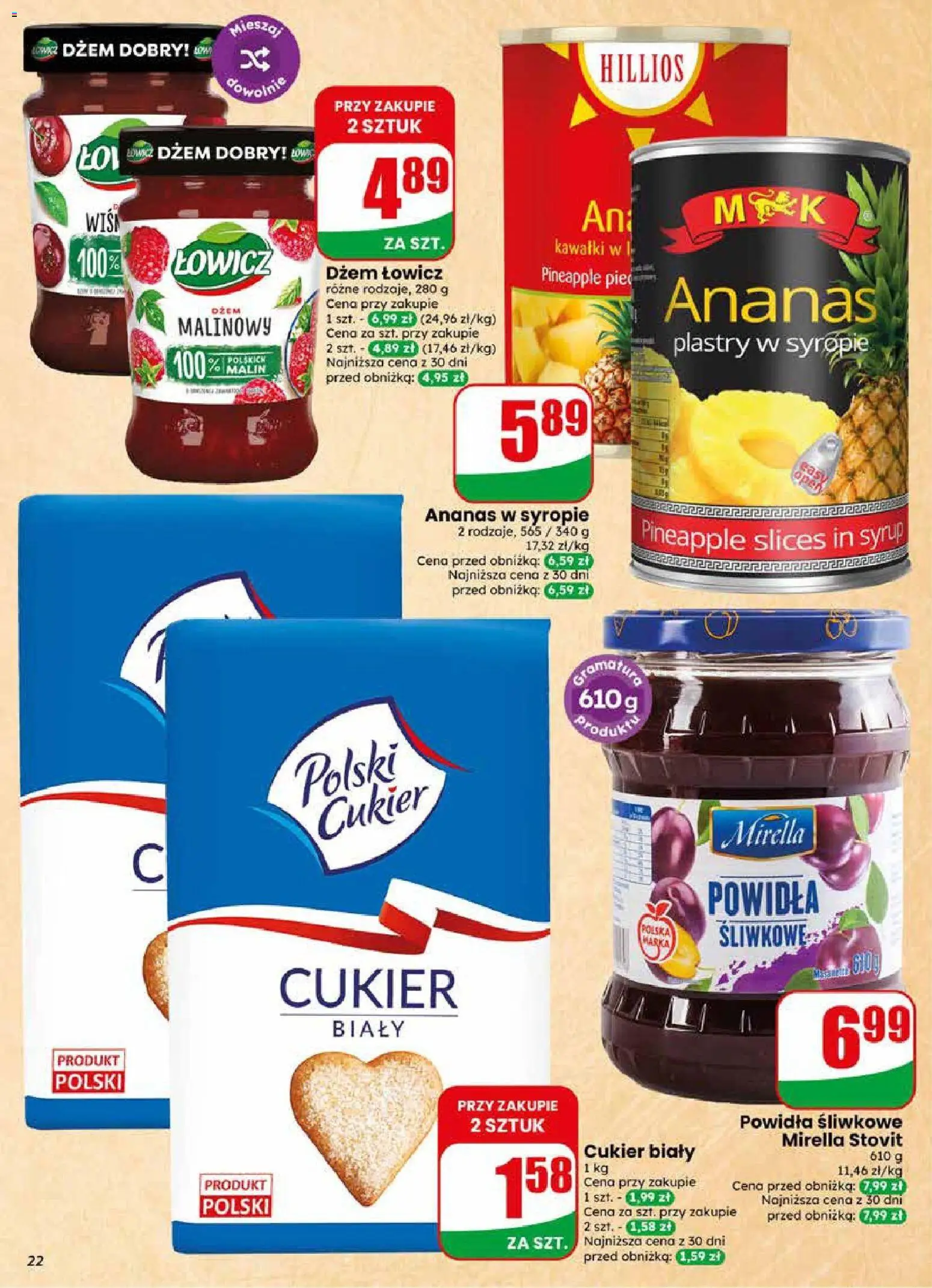 Dino gazetka od 17.06.2026 | Strona: 22 | Produkty: Powidła śliwkowe, Powidła, Cukier biały, Cukier