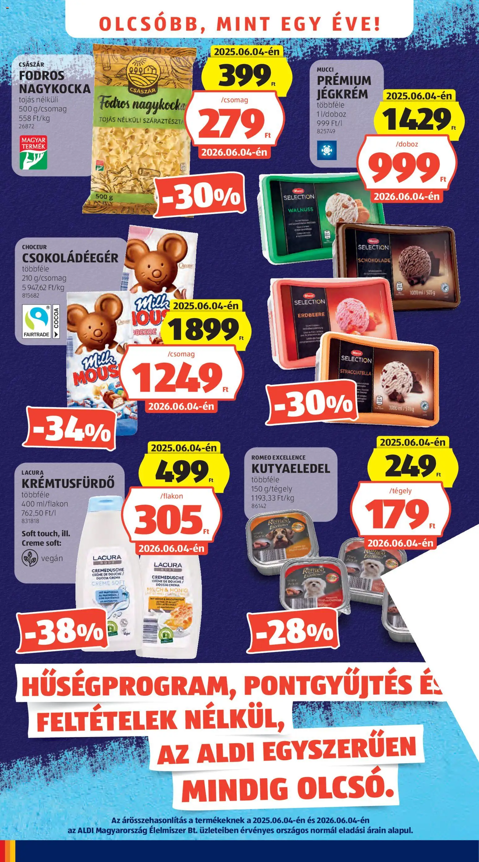 Aldi akciós ujság - amely érvényes a következő dátumtól: 04.06.2026 | Oldal: 4 | Termékek: Body, Kutyaeledel, Tojás, Jégkrém