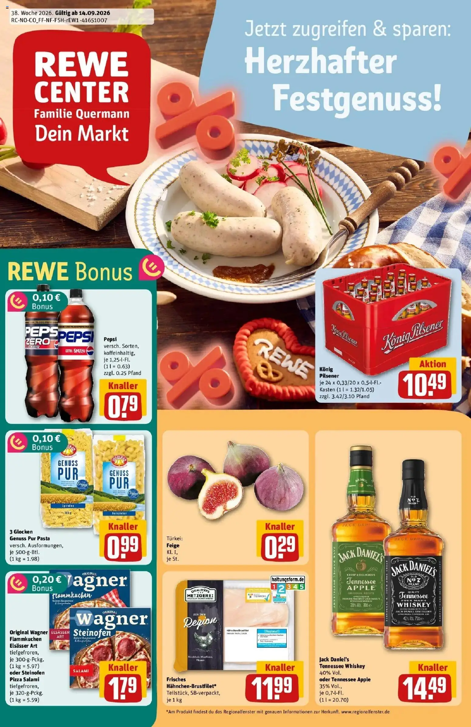 REWE Prospekt ab 14.09.2026 zum Blättern » Angebote | Seite: 1 | Produkte: Konig pilsener, Apple, Pasta, Salami