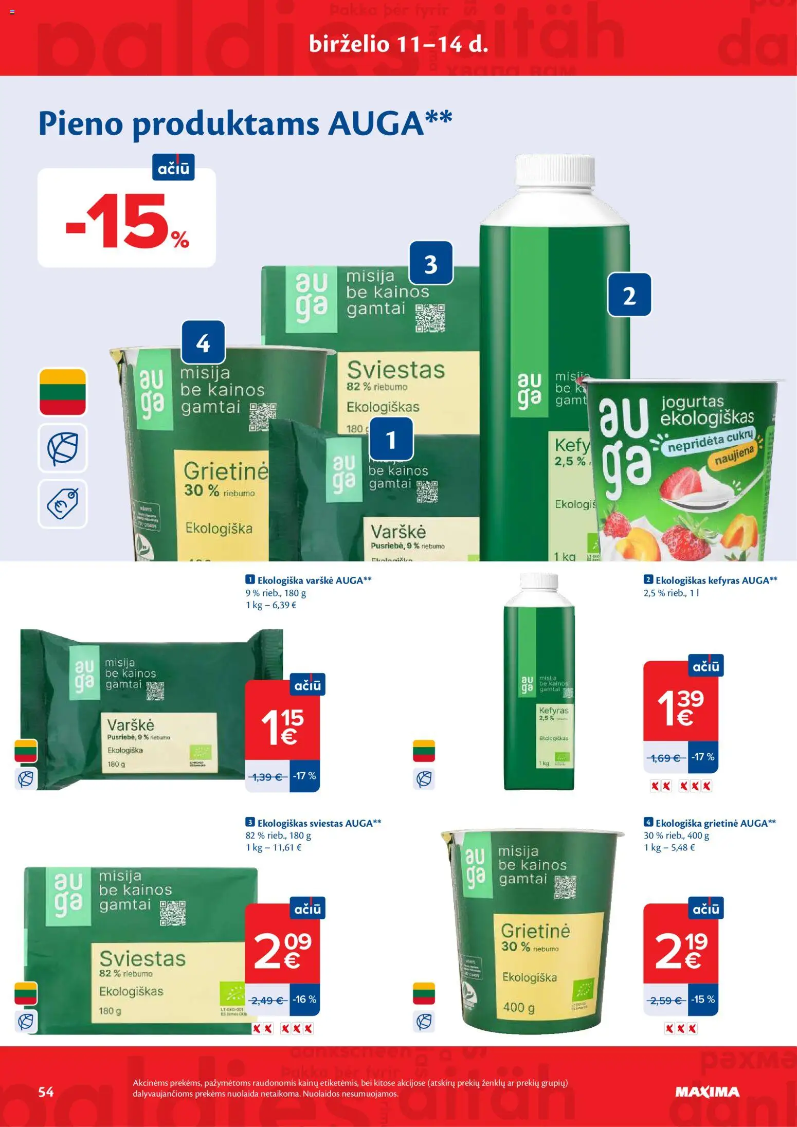 MAXIMA akcijos nuo 09.06.2026 | Puslapis: 54 | Prekių: Jogurtas, Sviestas, Varškė, Grietinė