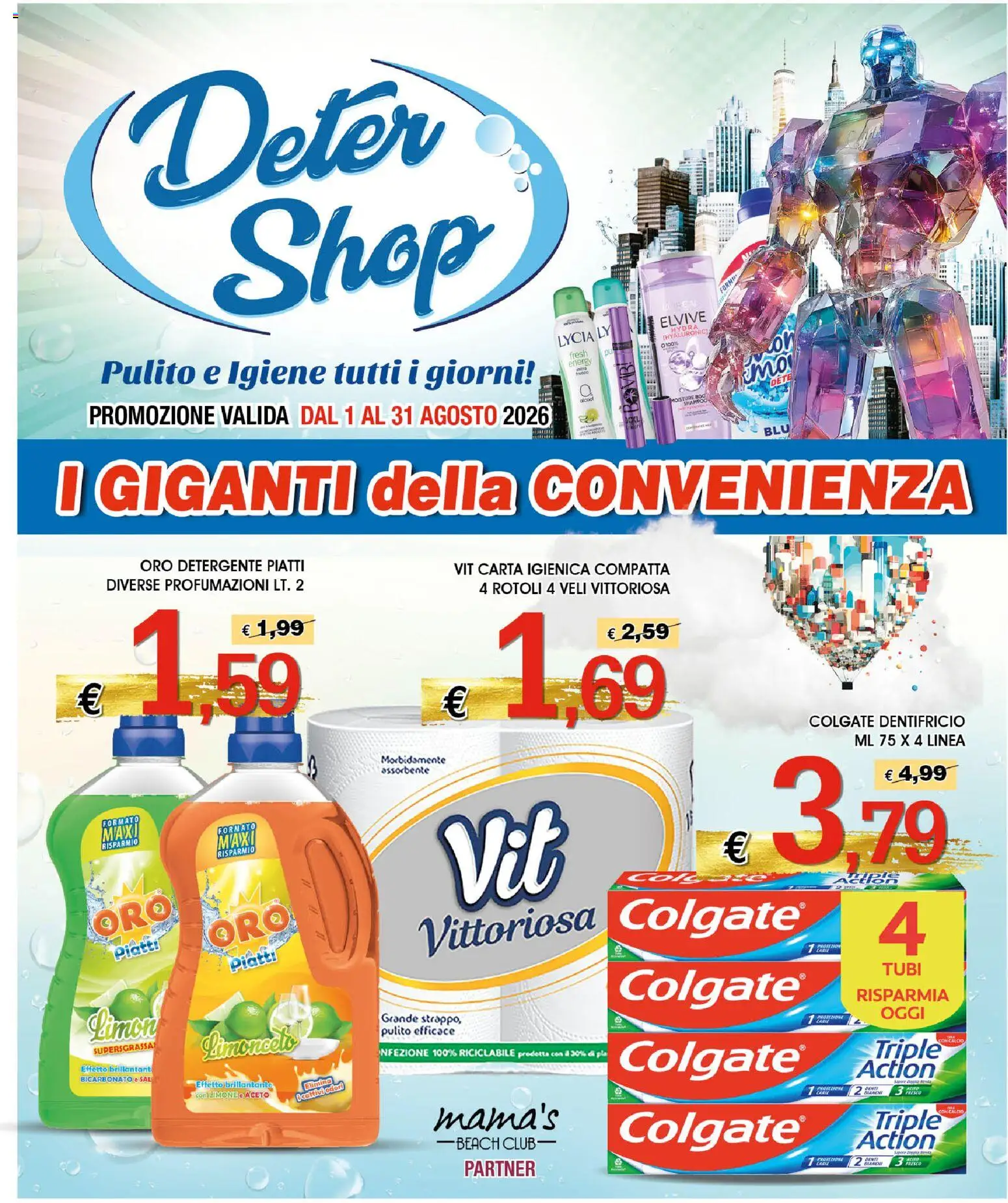 Volantino Deter Shop del 01/08/2026 | Pagina: 1 | Prodotti: Shampoo, Carta igienica, Limone, Aceto