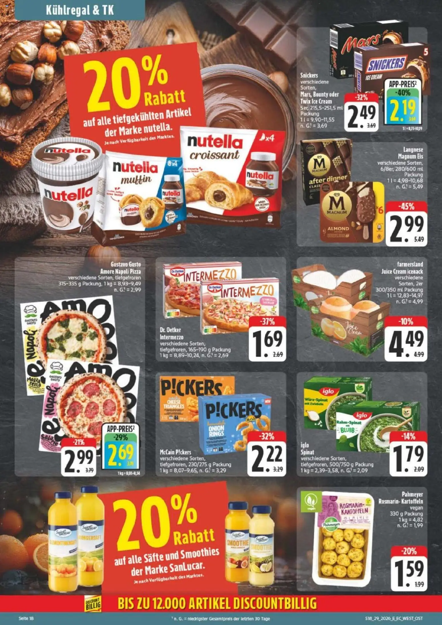 Edeka Prospekt Verrückter Preis – gültig ab 13.07.2026 | Seite: 18 | Produkte: Iglo, Snickers, Twix, Pizza