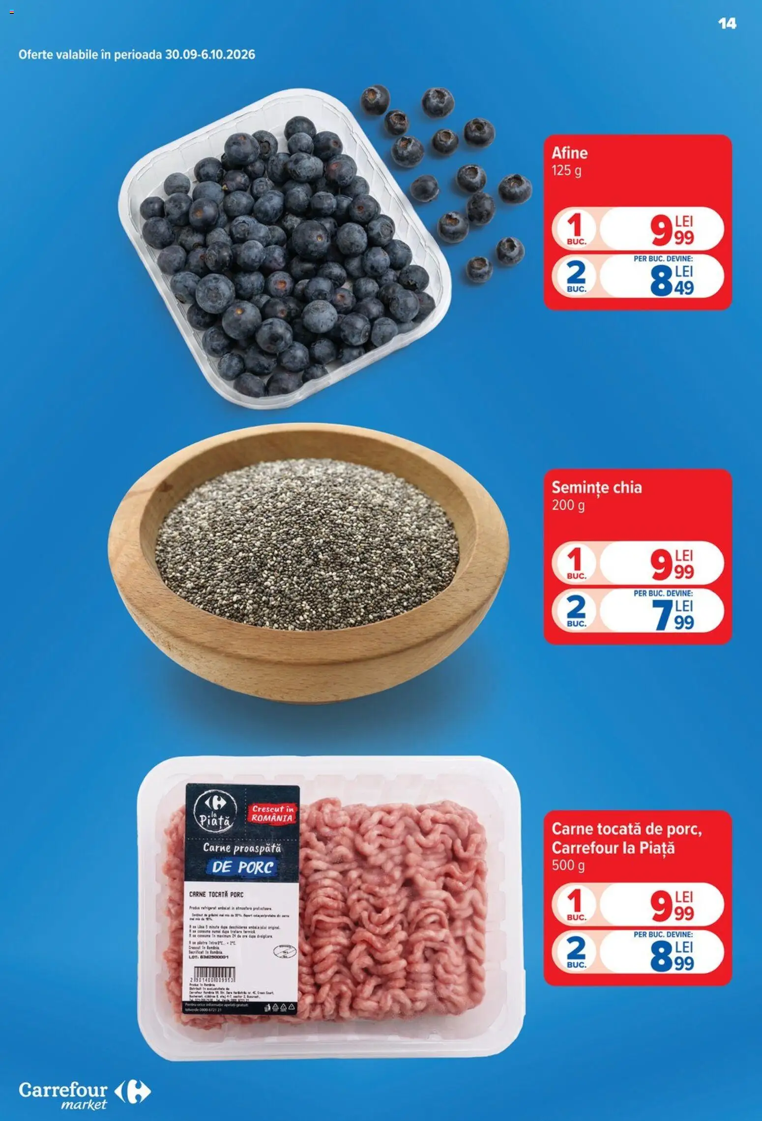 Noul catalog Carrefour – valabil de la 30.09.2026 | Pagină: 14 | Produse: Afine, Semințe, Carne tocată