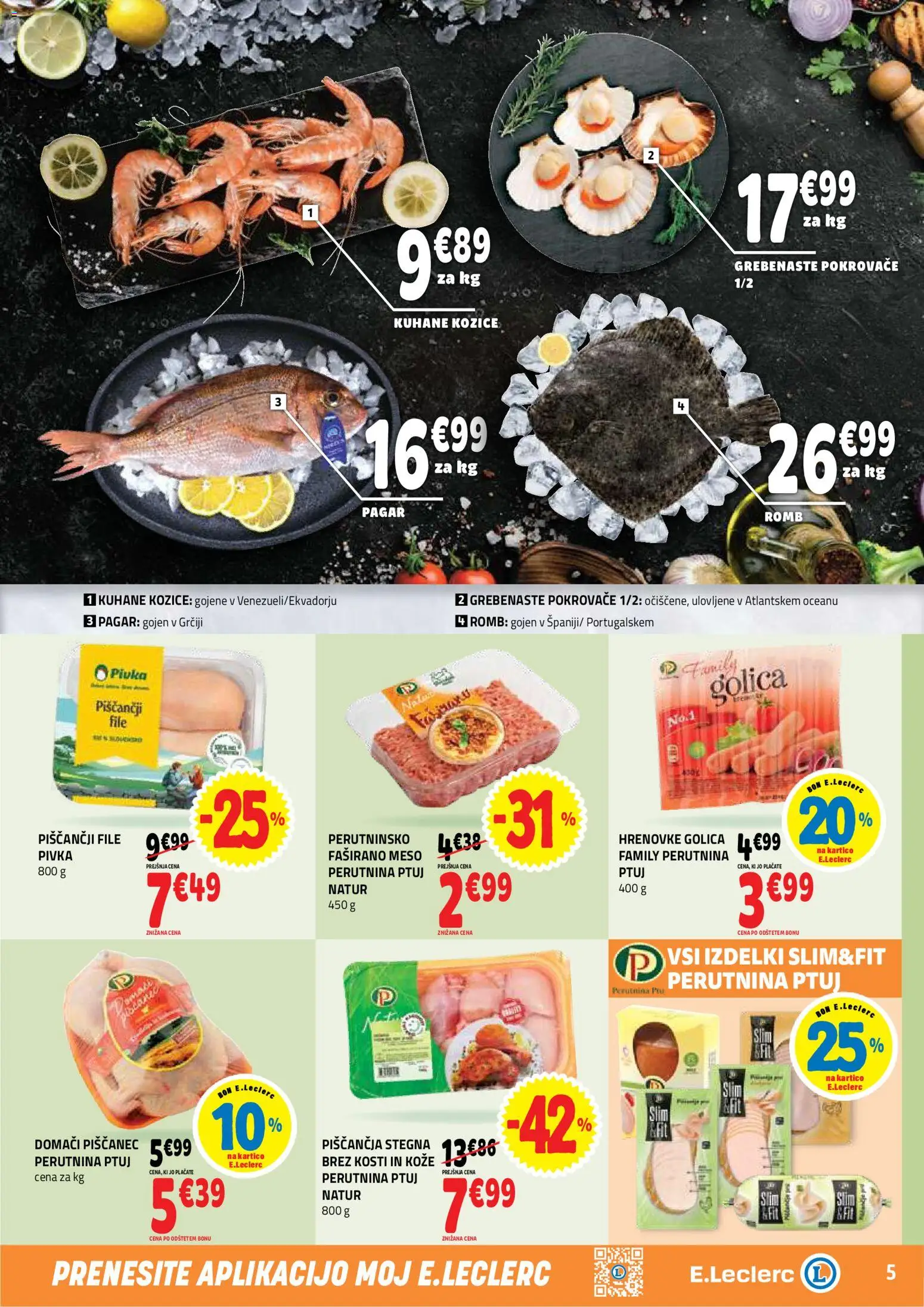 Novi E.leclerc katalog ponudbe – veljaven od 15.07.2026 | Stran: 5 | Izdelki: Hrenovke, Kozice