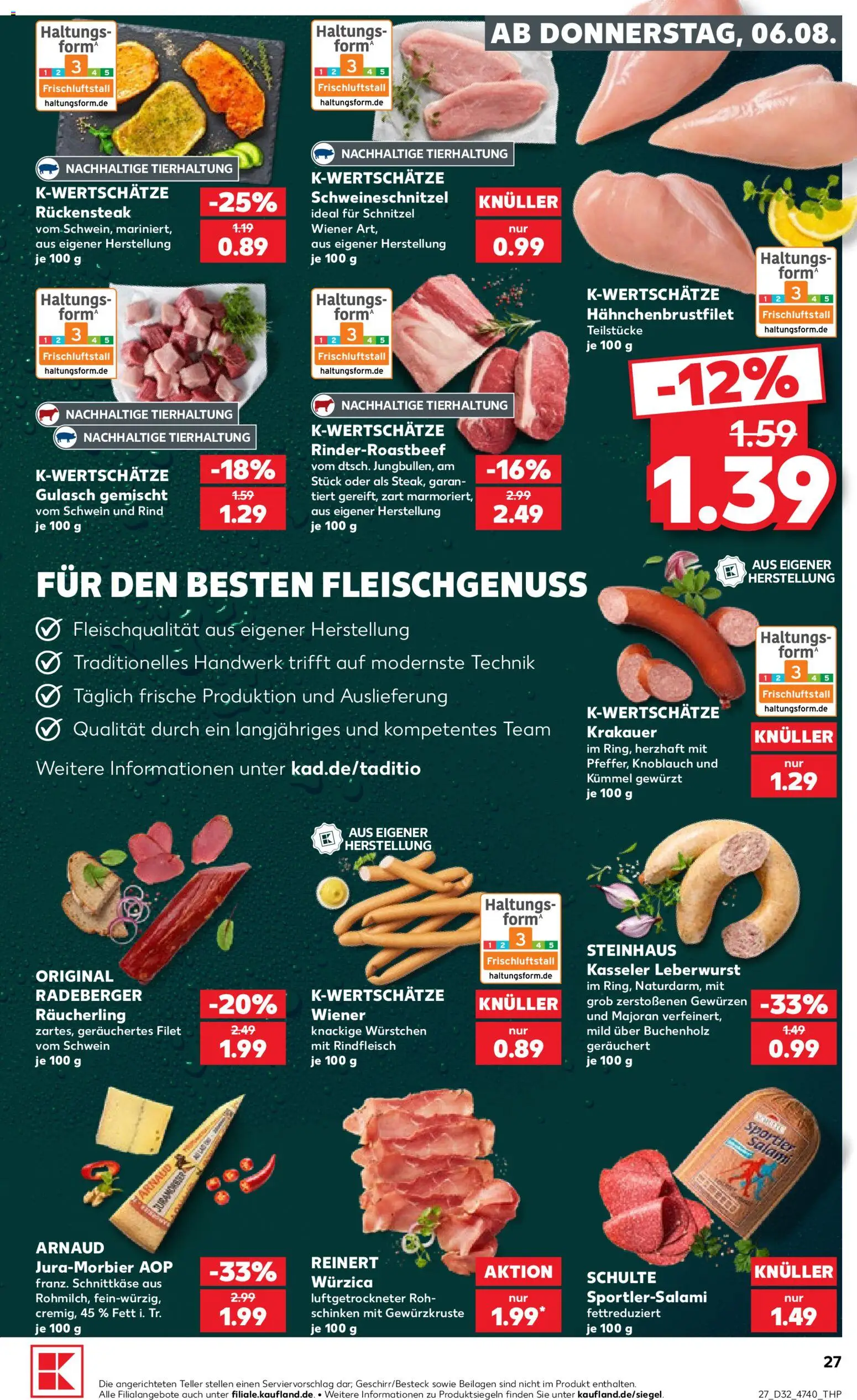 Kaufland Prospekt Hannover – gültig ab 06.08.2026 | Seite: 27 | Produkte: Schnitzel, Knoblauch, Salami, Rindfleisch