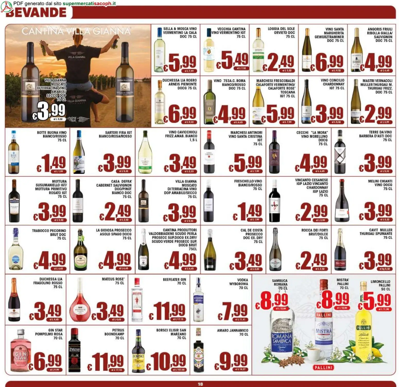 Volantino Sacoph del 21/08/2026 | Pagina: 18 | Prodotti: Vodka, Bevande, Vino, Limoncello