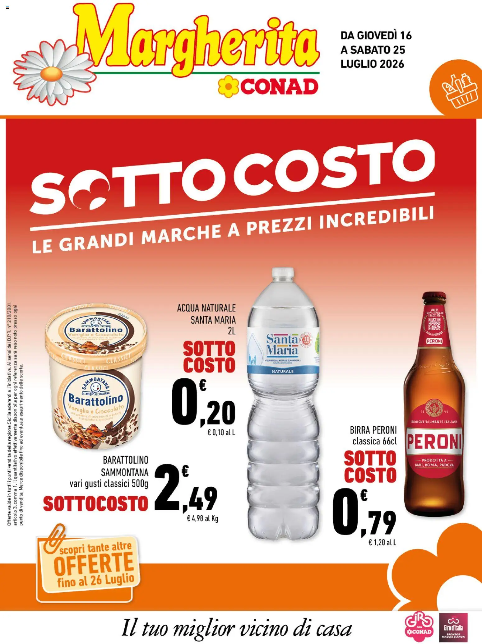 Volantino Conad del 16/07/2026 | Pagina: 1 | Prodotti: Birra, Acqua naturale, Cacao, Acqua minerale
