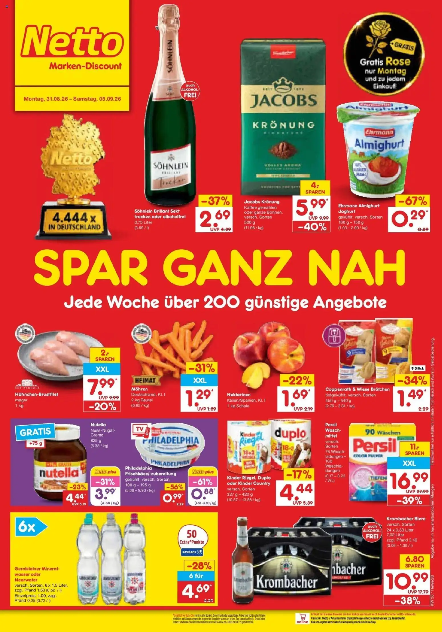 Netto Marken-Discount Prospekt Hamburg (ab 31.08.2026) » Angebote | Seite: 2 | Produkte: Ehrmann almighurt, Nutella, Alkohol, Gerolsteiner