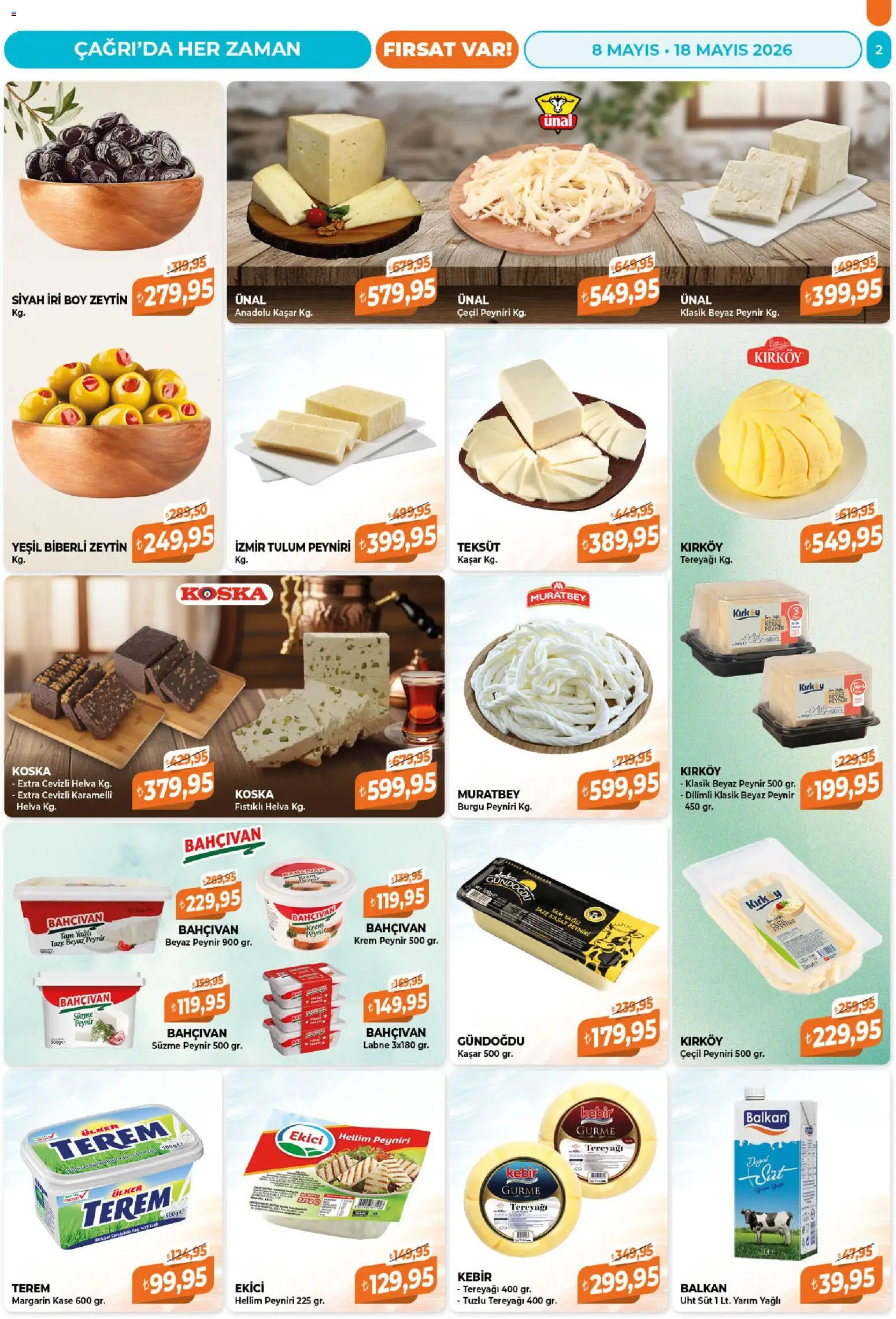 Çağrı Market Katalog - 08.05.2026 tarihinden itibaren geçerlidir | Sayfa: 2 | Ürünler: Krem, Süt, Tulum, Süzme peynir