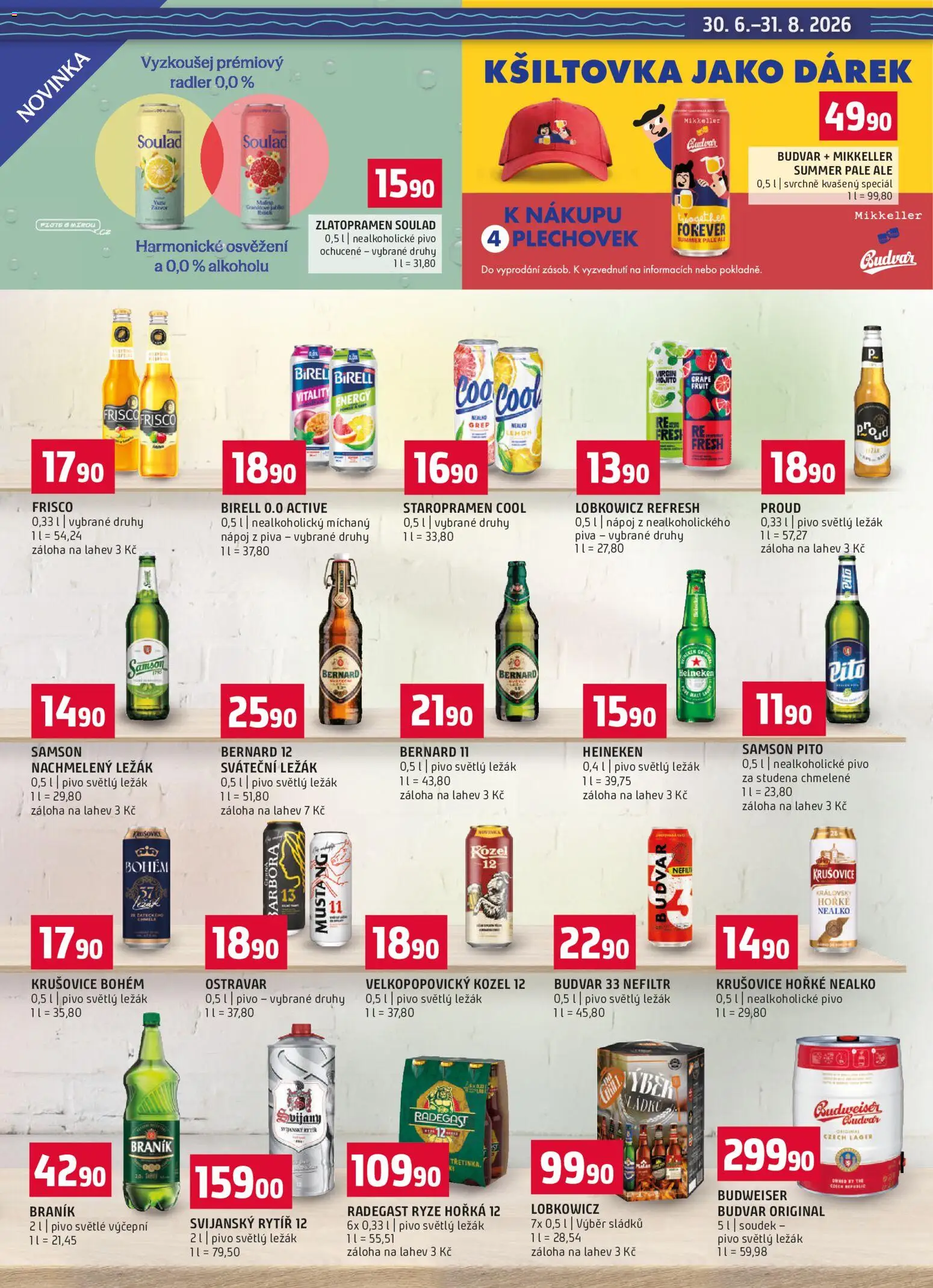 Terno leták - Letní speciál od 30.06.2026 | Strana: 7 | Produkty: Pivo, Velkopopovický Kozel, Krušovice, Láhev
