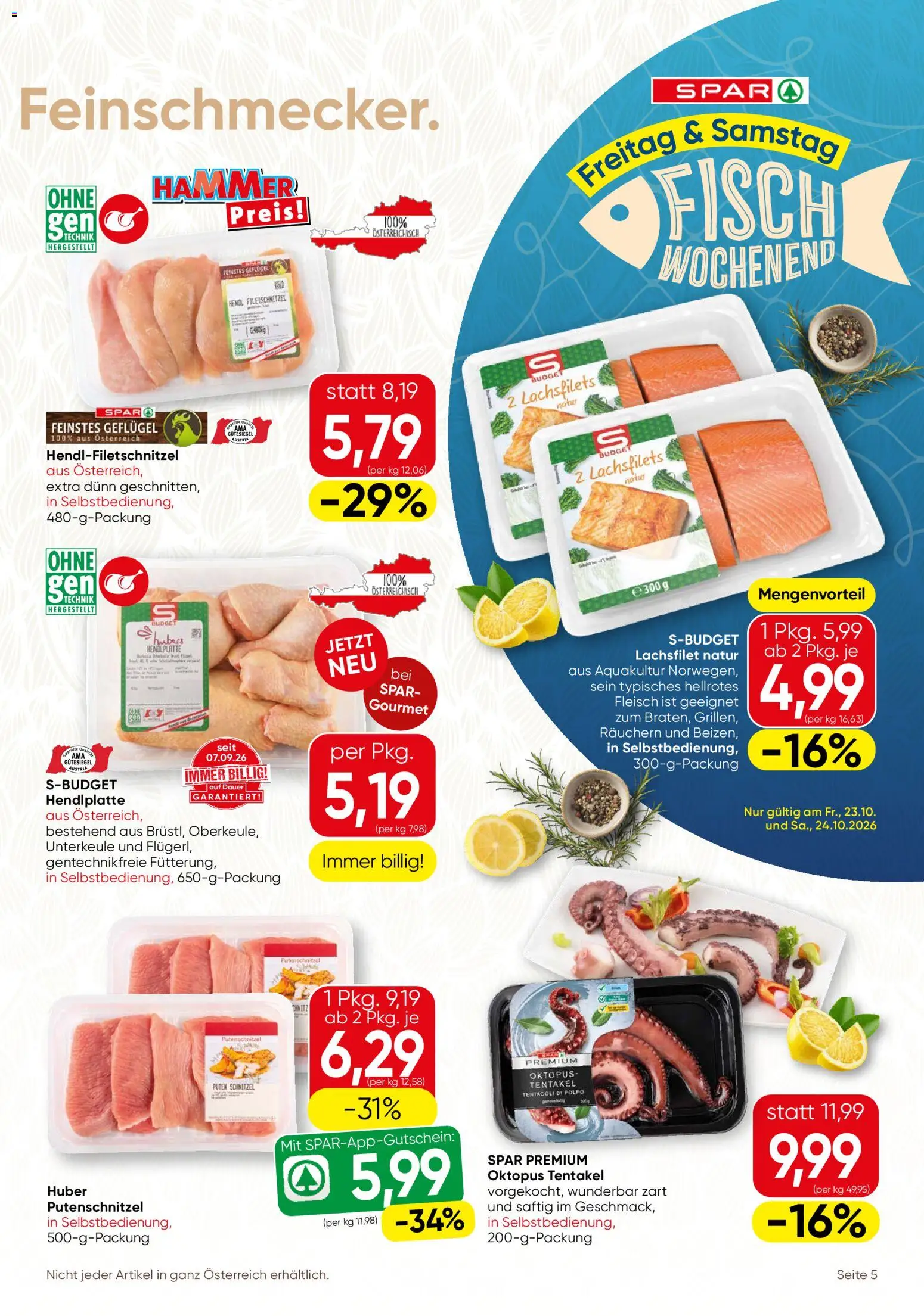 SPAR Gourmet Flugblatt gültig ab 22.10.2026 | Seite: 5 | Produkte: Lachsfilet, Fisch