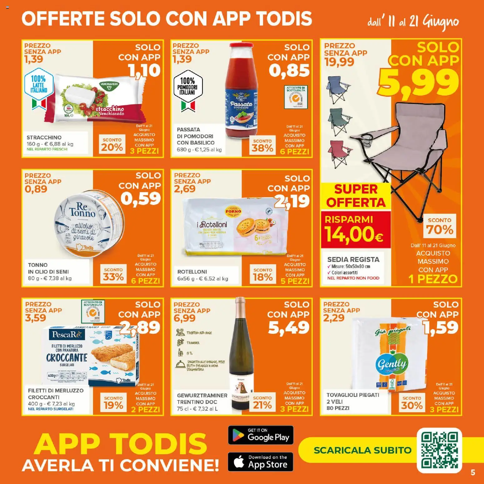 Volantino Todis del 11.06.2026 | Pagina: 5 | Prodotti: Merluzzo, Biscotti, Pomodoro, Pomodori
