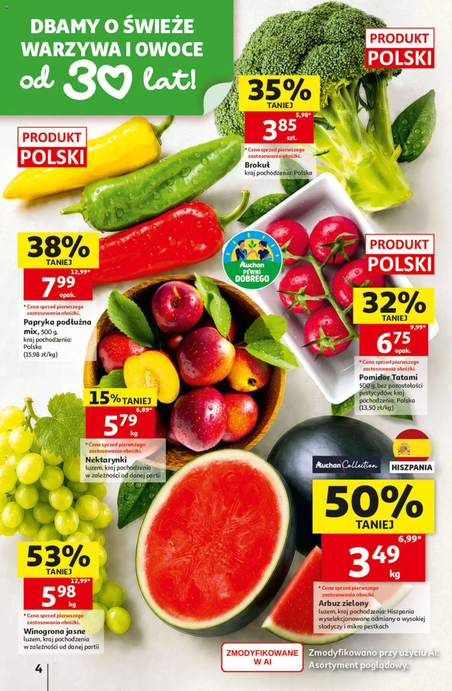 Auchan gazetka od 13.08.2026 | Strona: 4 | Produkty: Arbuz, Winogrona, Papryka, Warzywa