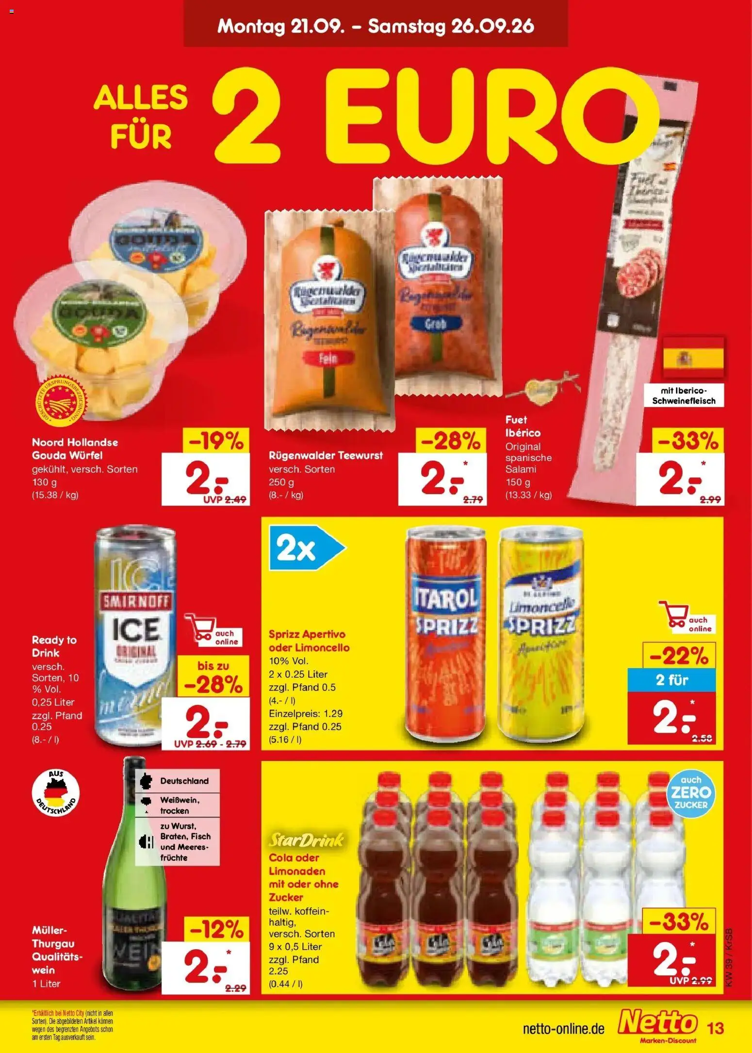 Netto Marken-Discount Prospekt Baesweiler – gültig ab 21.09.2026 | Seite: 21 | Produkte: Cola, Gouda, Fisch, Limoncello