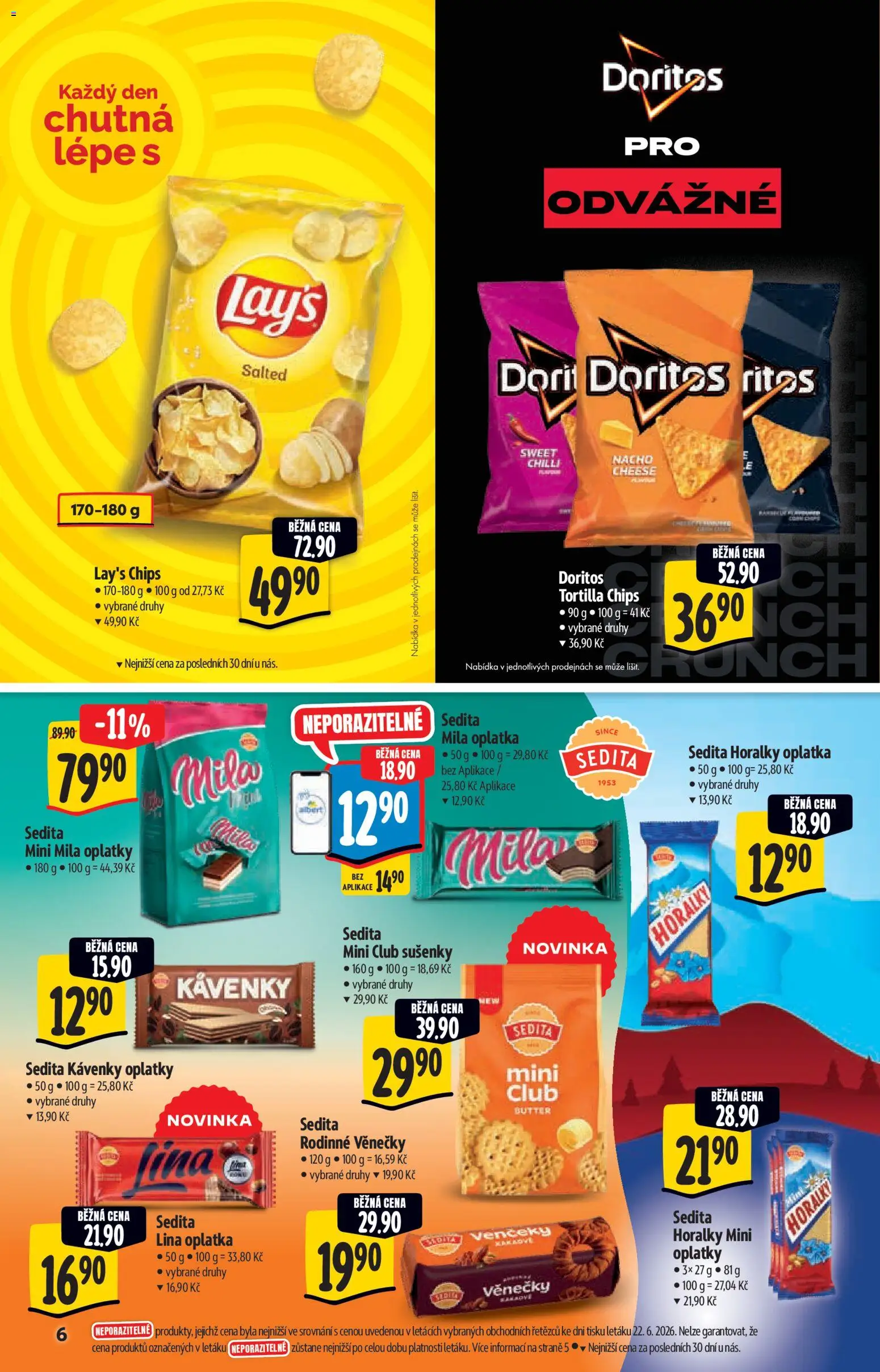 Albert katalog - Hypermarket od 01.07.2026 | Strana: 6 | Produkty: Tortilla chips, Lay's, Lina, Sušenky