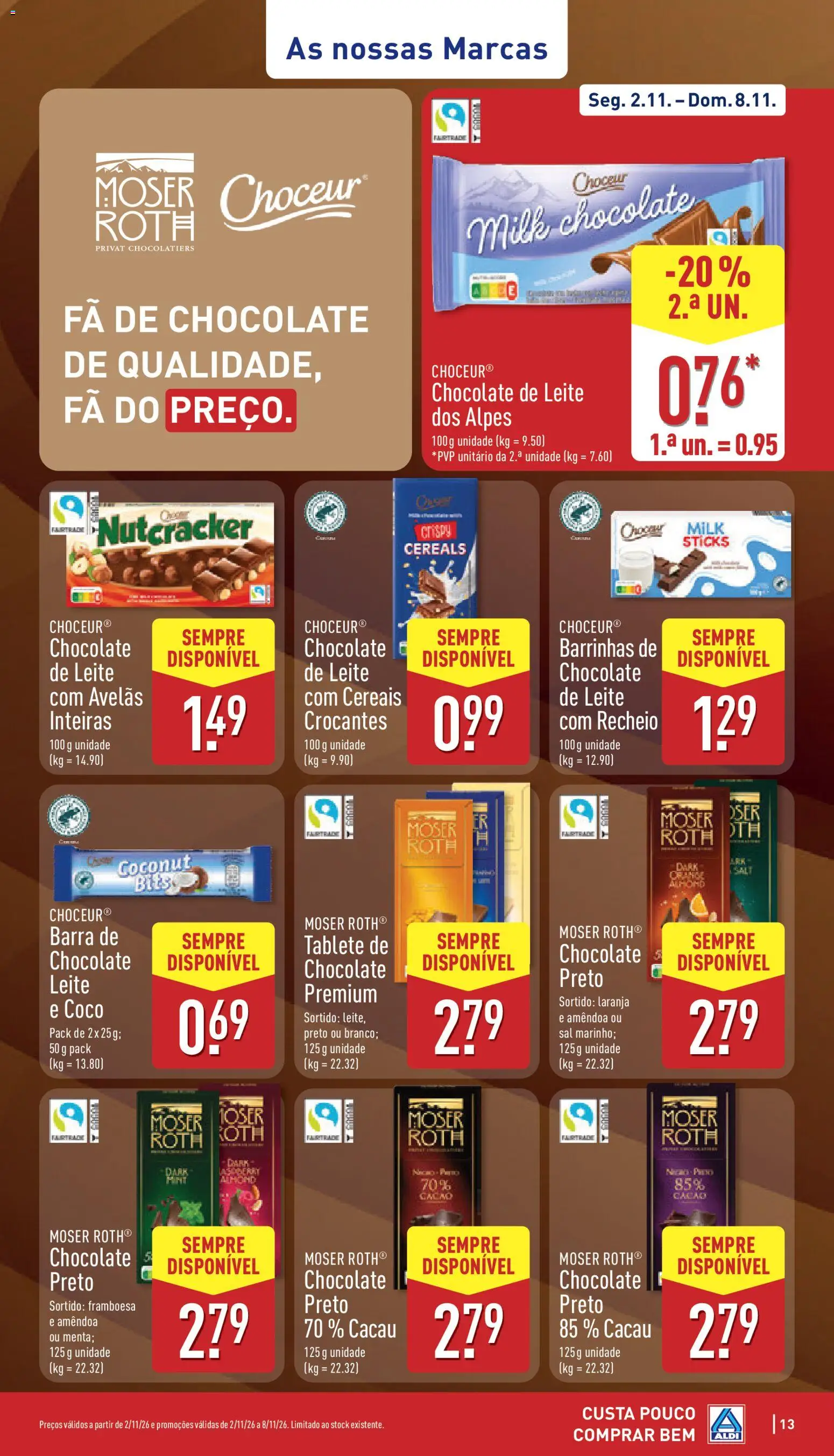 Aldi folheto │ válido de 02/11/2026 | Página: 13 | Produtos: Barra de chocolate, Cacau, Cereais, Coco
