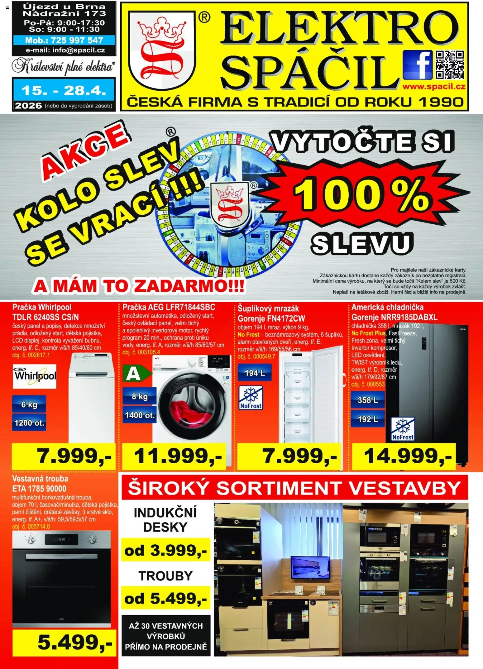 Elektro Spáčil leták od 15.04.2026 | Strana: 1 | Produkty: Pračka, Chladnička, Mrazák, Desky