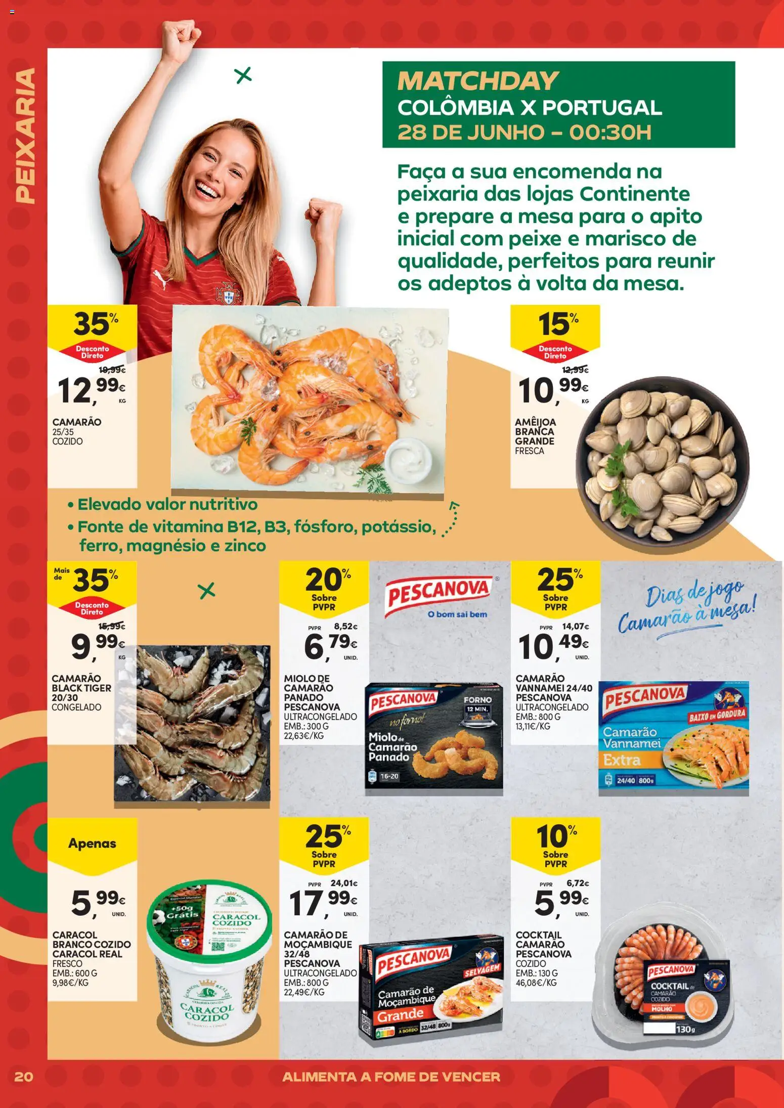 Continente - Futebol Alimenta a fome de vencer │ válido de 09.06.2026 | Página: 20 | Produtos: Faca, Apito, Camarão, Mesa