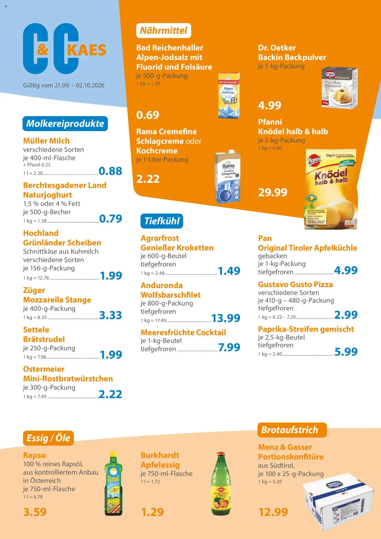 C&C Prospekt – gültig ab 21.09.2026 | Seite: 2 | Produkte: Milch, Mozzarella, Bad, Pizza