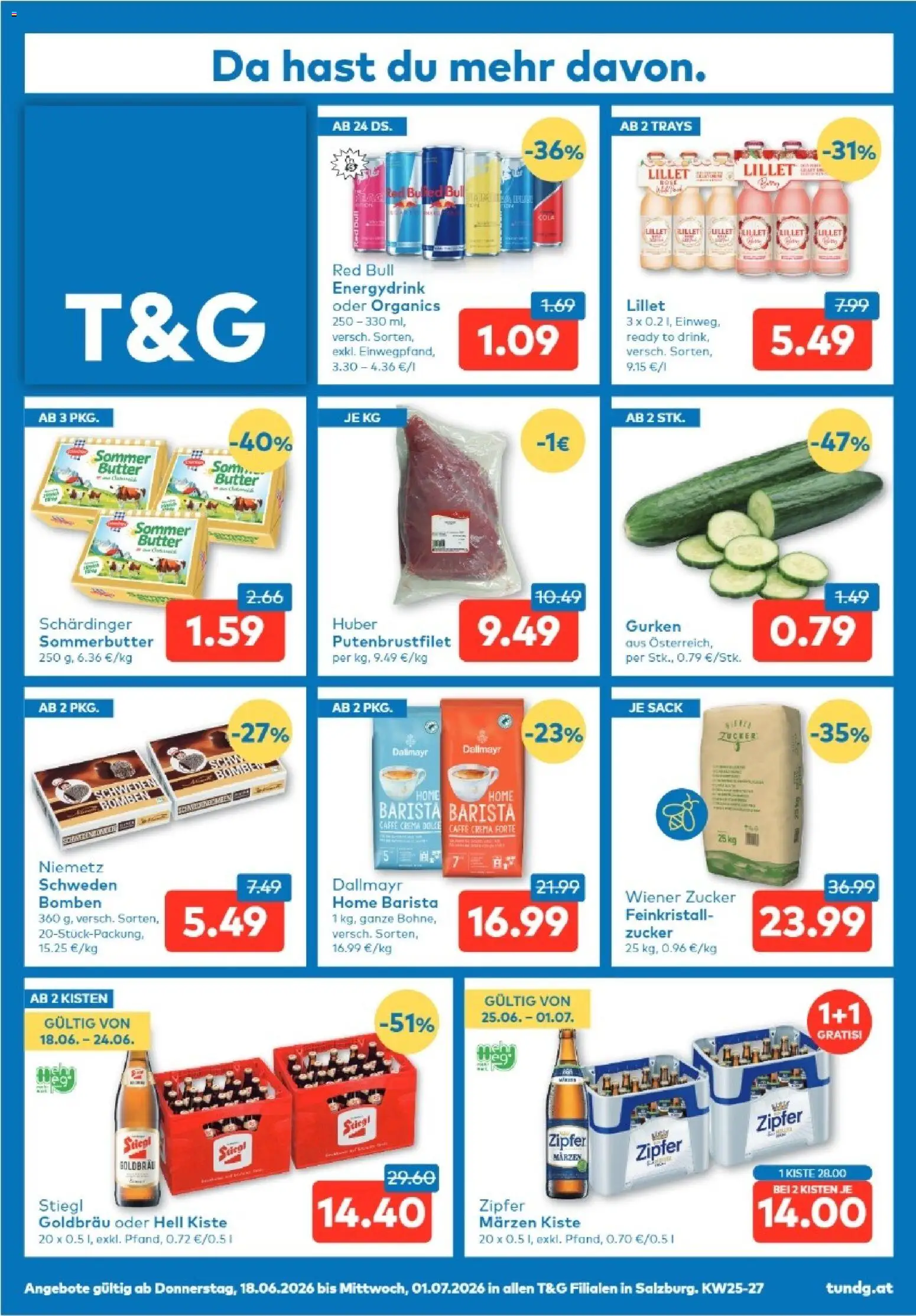 T&G Salzburg gültig ab 18.06.2026 | Seite: 1 | Produkte: Gurken, Zucker, Butter