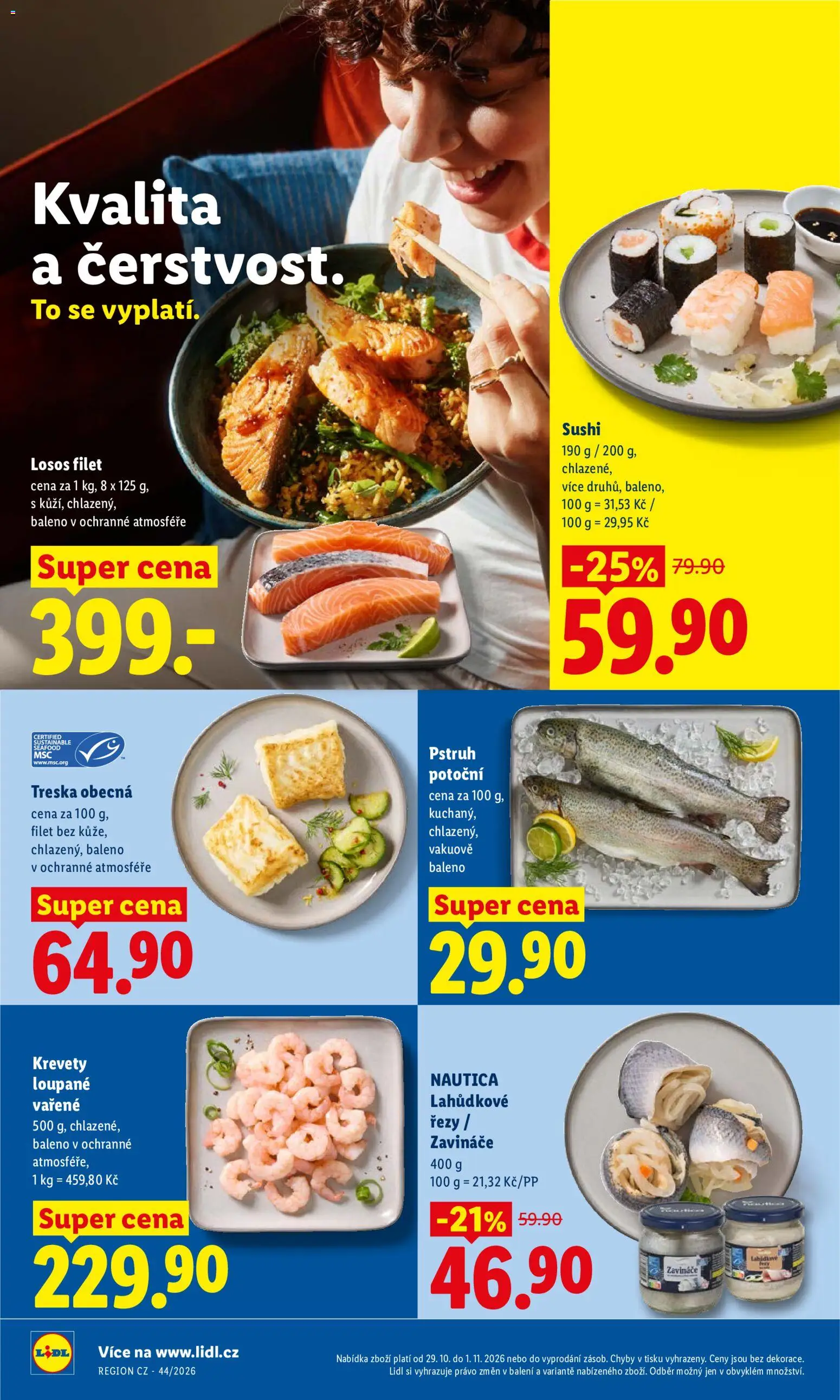 Lidl leták od 29.10.2026 | Strana: 16 | Produkty: Treska, Losos Filet, Sushi, Filet