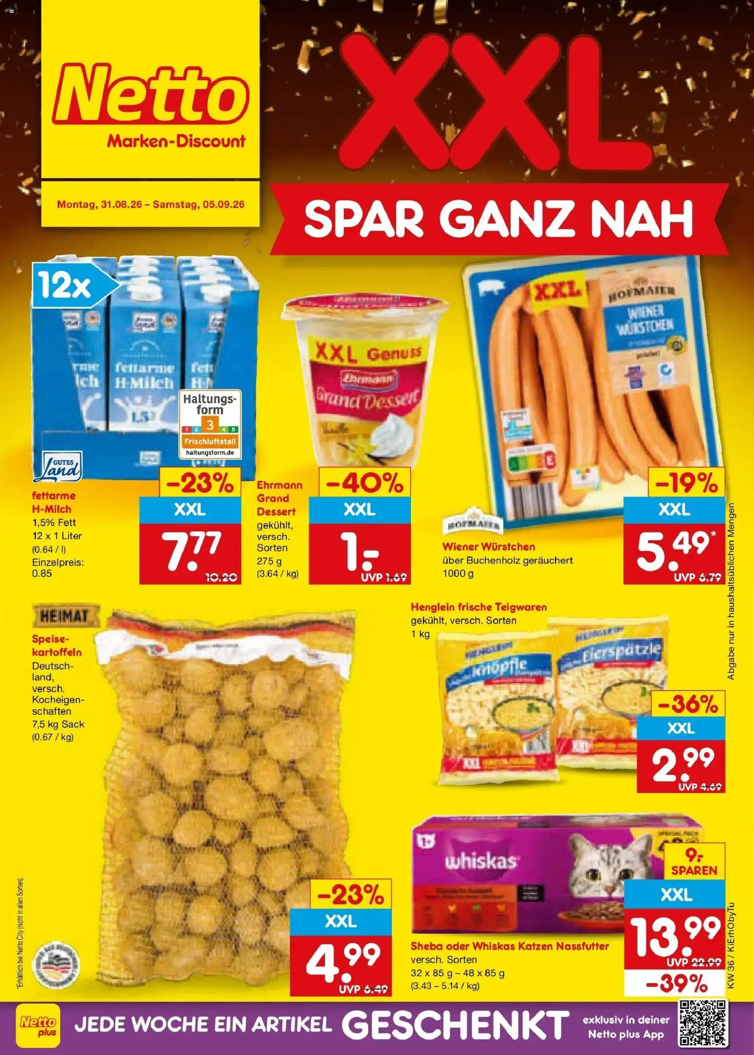 Netto Marken-Discount Prospekt Lahr-Langenwinkel (ab 31.08.2026) » Angebote | Seite: 1 | Produkte: Sheba, Wiener wurstchen, Kartoffeln, Whiskas