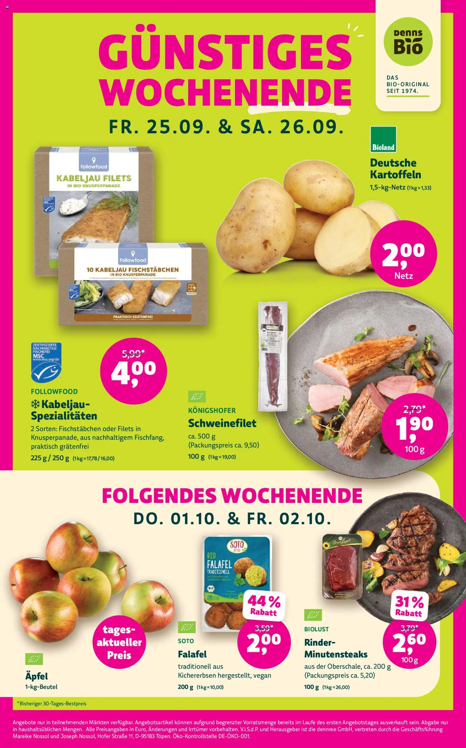 Denns BioMarkt Angebote – gültig ab 23.09.2026 | Seite: 4 | Produkte: Spezialitäten, Äpfel, Schweinefilet, Kartoffeln