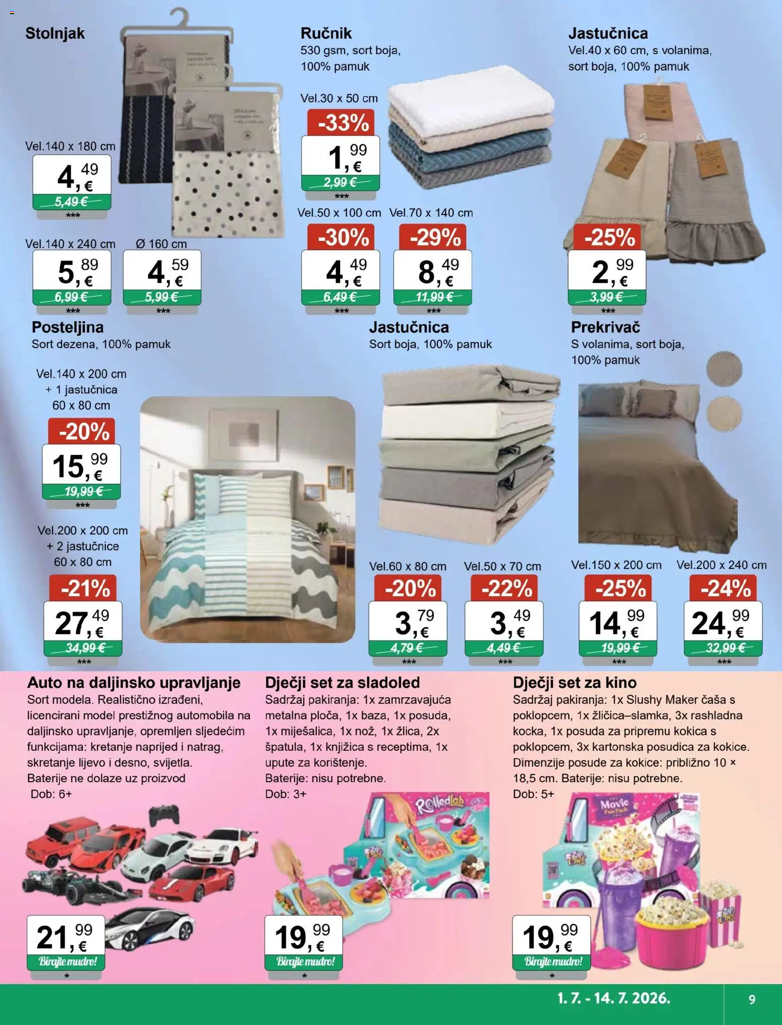 KTC katalog | vrijedi od 01.07.2026 | Stranica: 9 | Proizvodi: Kokice, Sladoled, Posteljina, Baterije