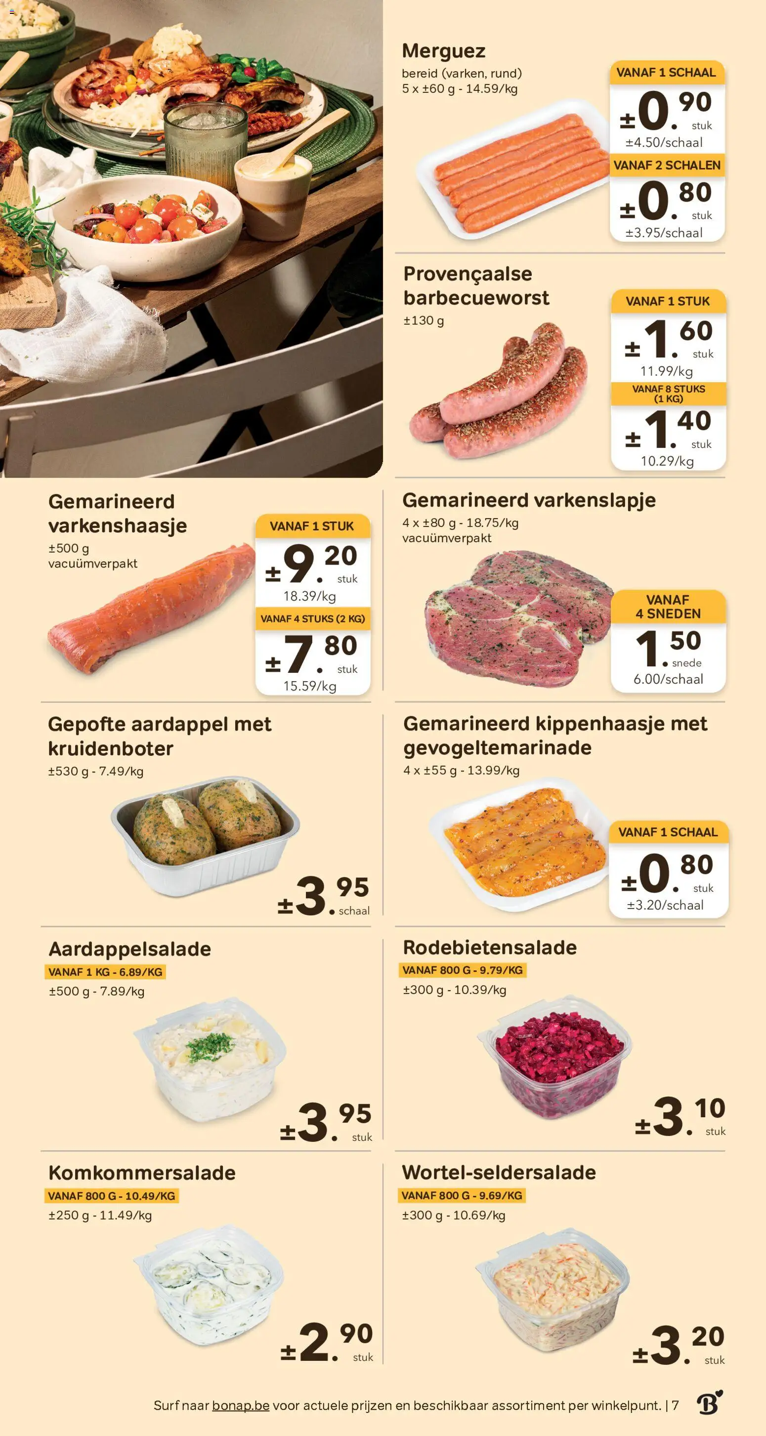 {H1} | Pagina: 7 | Producten: Merguez, Szeletelt bacon, Aardappel, Schaal