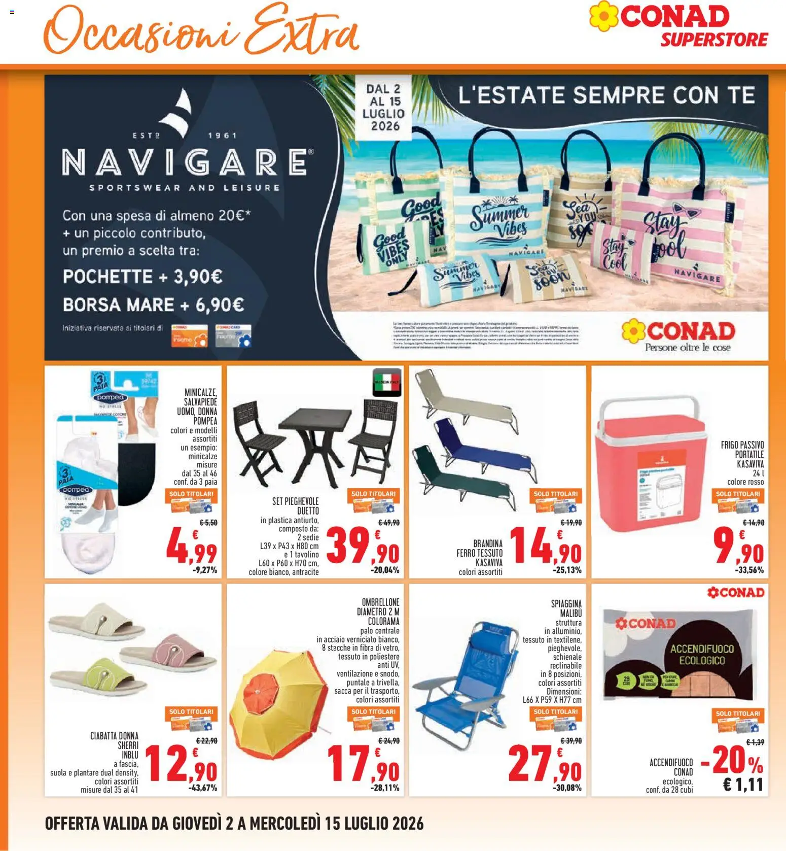 Volantino Conad del 02/07/2026 | Pagina: 24 | Prodotti: Tavolino, Tè, Ombrellone, Borsa