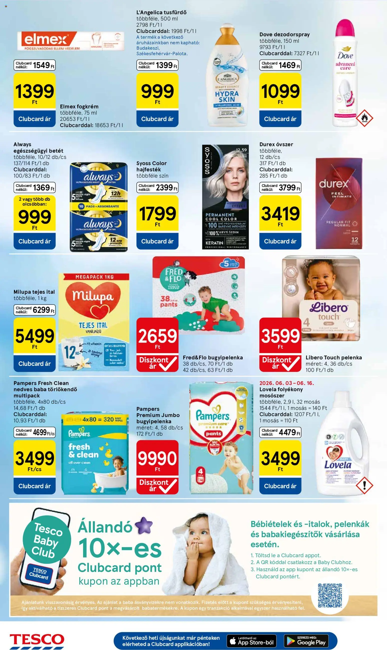 Tesco akciós ujság - amely érvényes a következő dátumtól: 11.06.2026 | Oldal: 10 | Termékek: Törlőkendő, Hajfesték, Pelenka, Mosószer