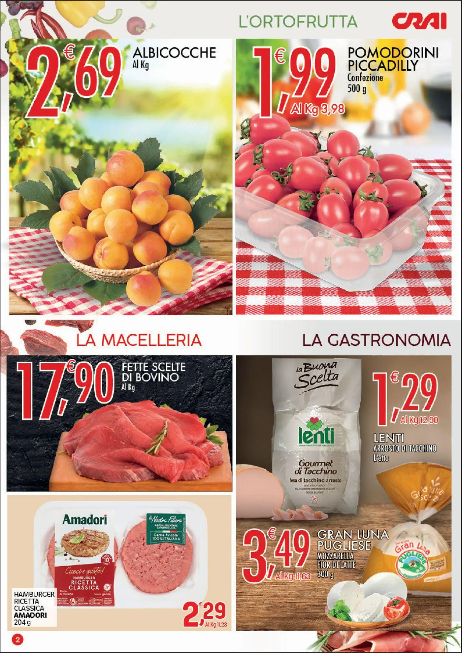 Volantino CRAI del 09/07/2026 | Pagina: 2 | Prodotti: Bovino, Tacchino, Mozzarella, Latte