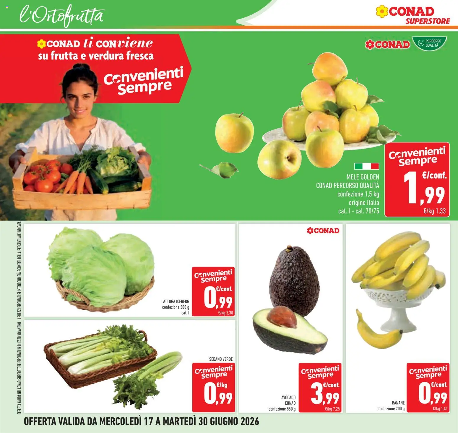 Volantino Conad del 17.06.2026 | Pagina: 18 | Prodotti: Banane, Frutta, Sedano, Lattuga