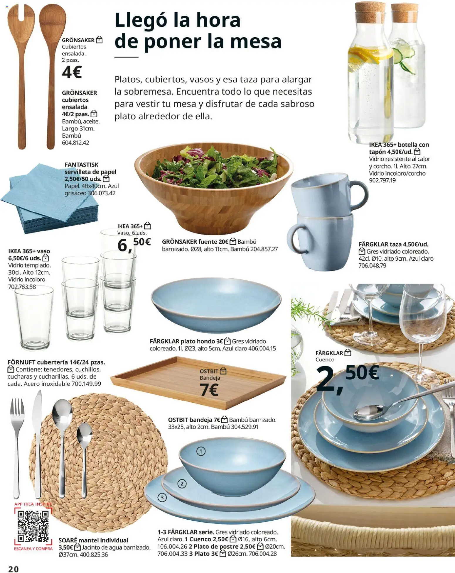 IKEA - Comedores │ válido desde el 01/09/2026 | Página: 20 | Productos: Mantel, Postre, Cubertería, Agua