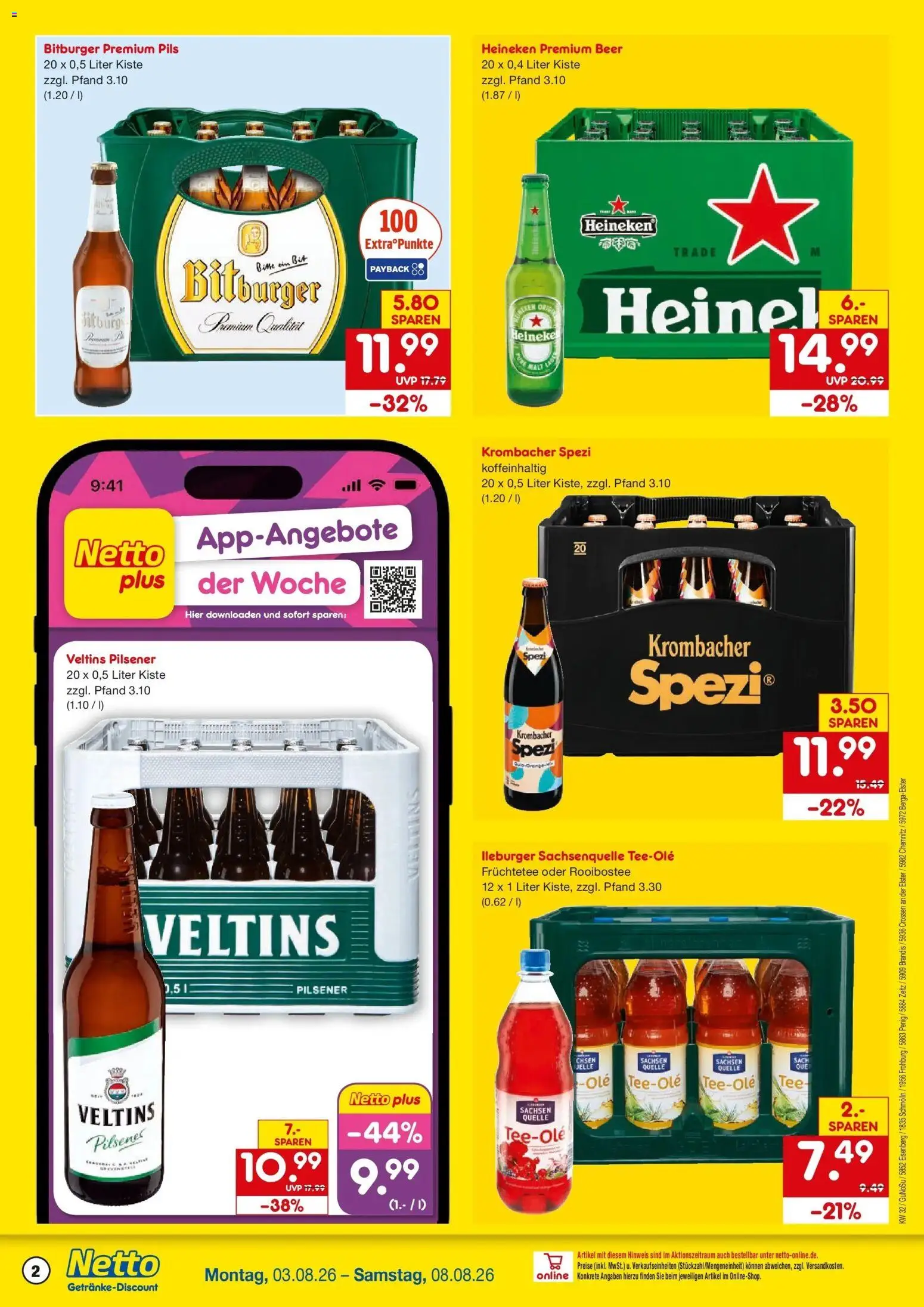Netto Marken-Discount Prospekt Brandis – gültig ab 03.08.2026 | Seite: 2 | Produkte: Pils, Heineken, Krombacher, Veltins