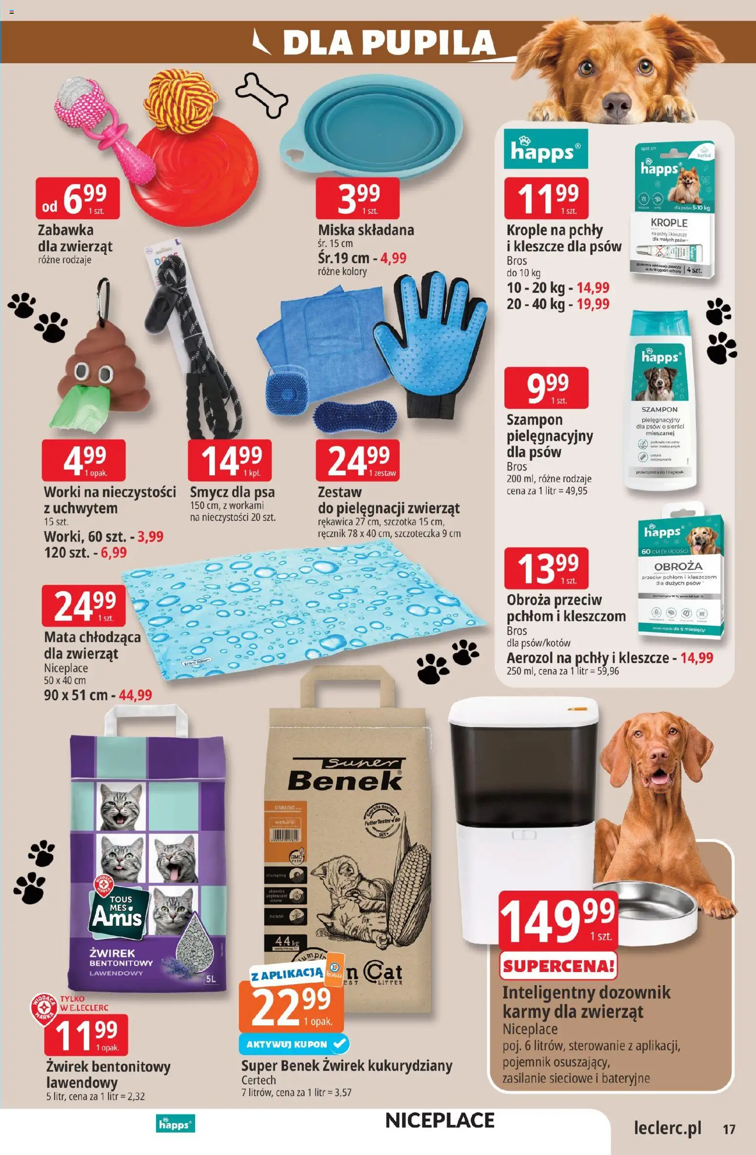 E.Leclerc gazetka - Elbląg od 16.06.2026 | Strona: 17 | Produkty: Szczotka, Szampon, Żwirek bentonitowy, Smycz dla psa