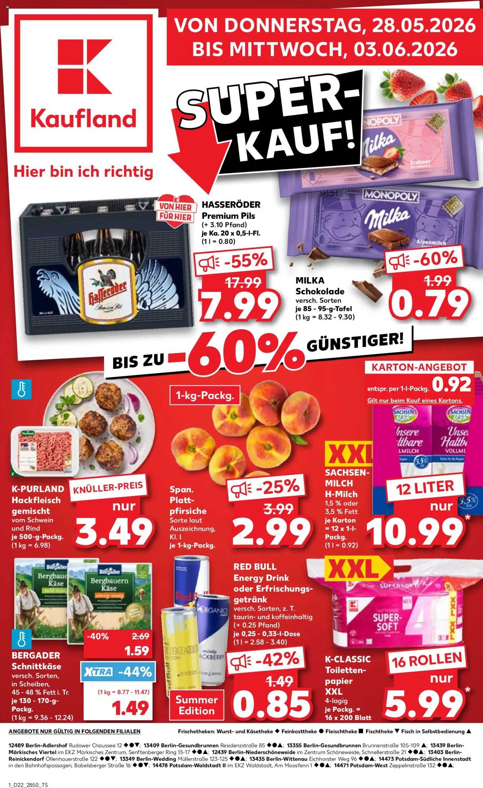 Kaufland Prospekt Potsdam – gültig ab 28.05.2026 | Seite: 1 | Produkte: Red bull, Schokolade, Wurst, Toilettenpapier