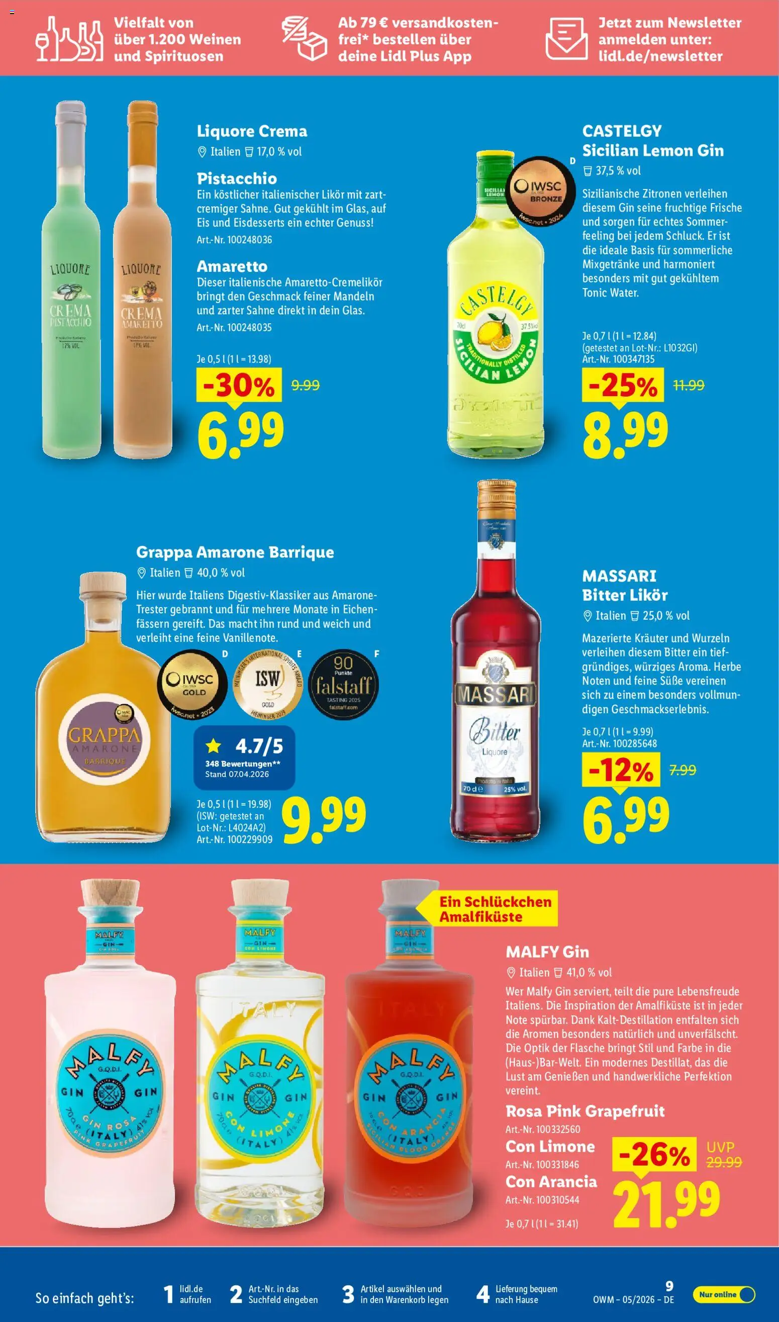 Lidl Prospekt – gültig ab 01.05.2026 | Seite: 9 | Produkte: Mandeln, Grapefruit, Gin, Sahne