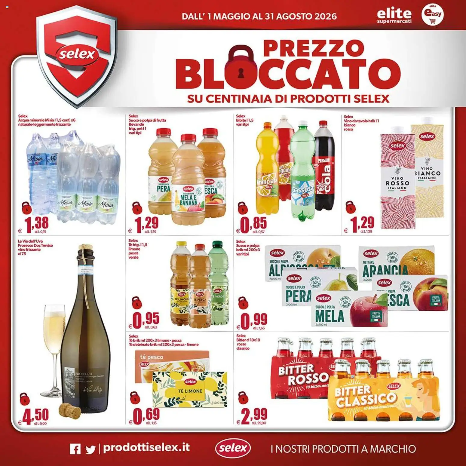 Volantino Elite Supermercati del 01.05.2026 | Pagina: 4 | Prodotti: Acqua, Frutta, Pesca, Bibite