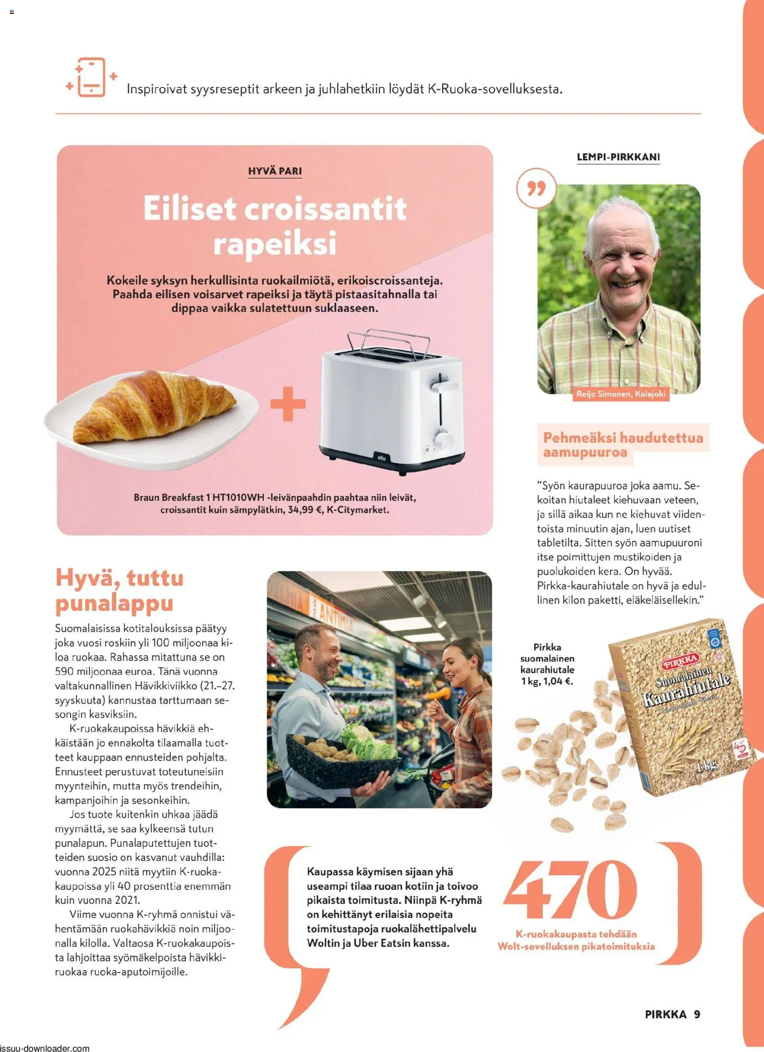 K-Supermarket - Pirkka – voimassa 26/08/2026 alkaen | Sivu: 9 | Tuotteet: Leivänpaahdin, Hiutaleet