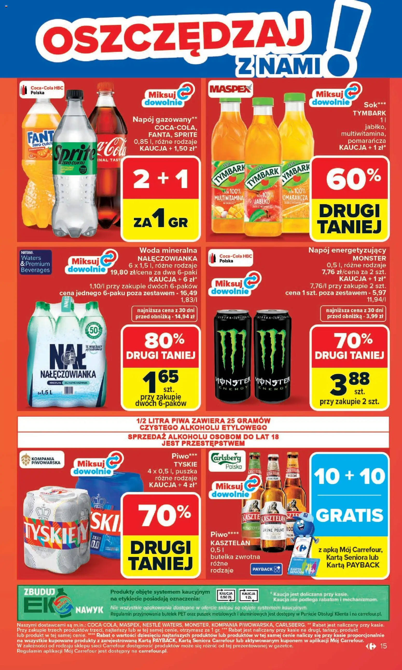 Carrefour gazetka - Zmieniliśmy Się Dla Ciebie od 25.05.2026 | Strona: 15 | Produkty: Karta, Sok, Piwo, Woda