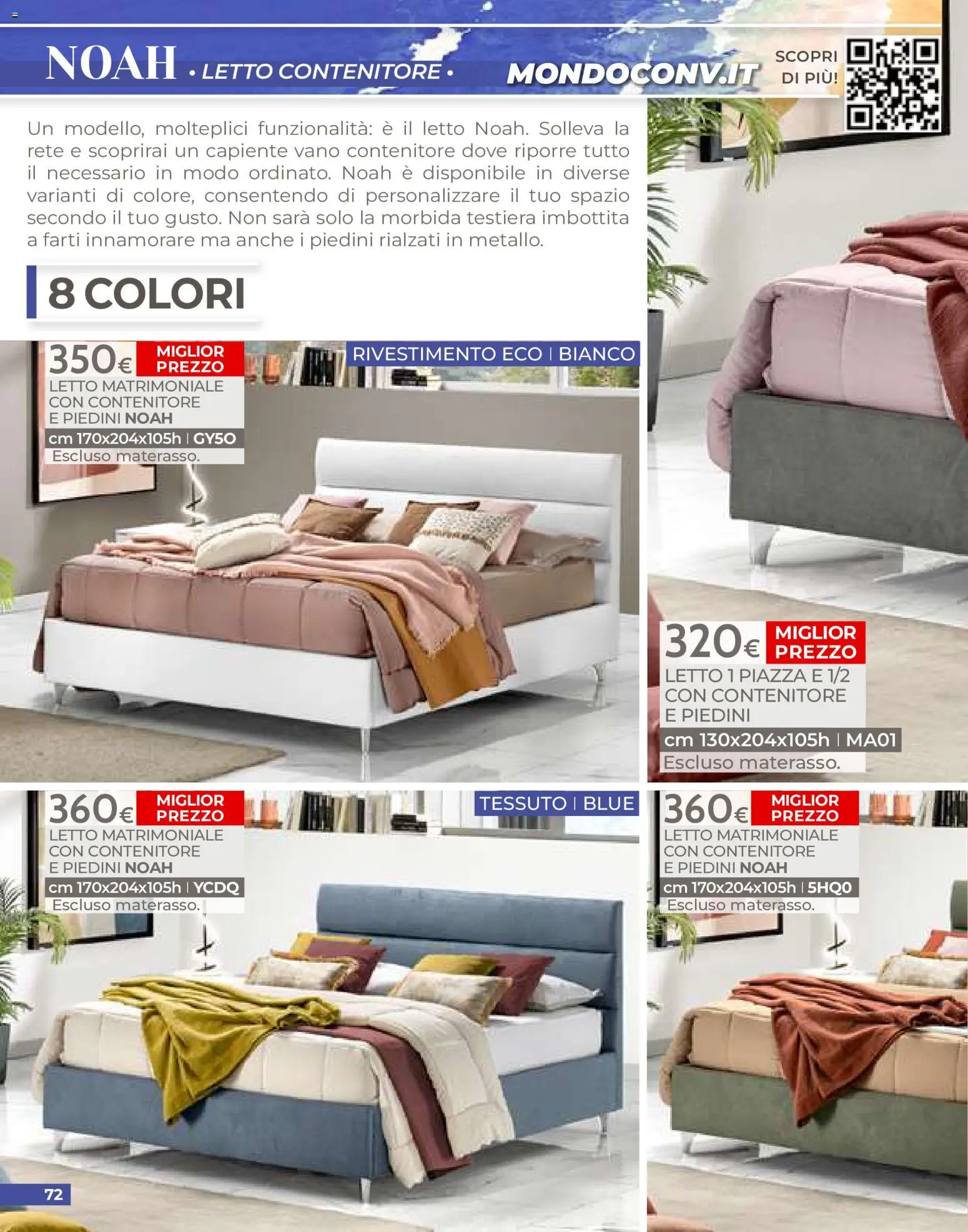 Volantino Mondo Convenienza del 01/07/2026 | Pagina: 72 | Prodotti: Letto matrimoniale, Contenitore, Letto, Materasso