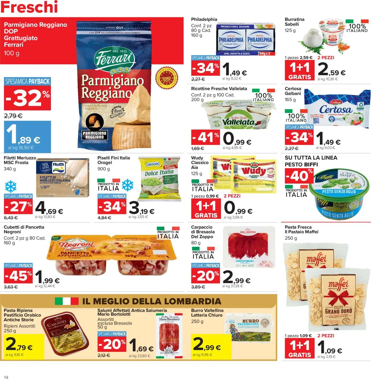 Volantino Carrefour del 16.06.2026 | Pagina: 14 | Prodotti: Pancetta, Parmigiano reggiano, Sugo, Parmigiano