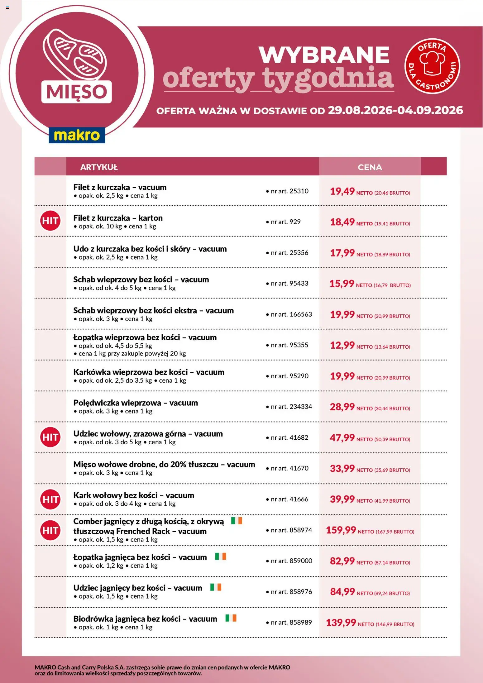 Makro gazetka - Wybrane oferty tygodnia w dostawie od 29.08.2026 | Strona: 1 | Produkty: Karkówka, Mięso, Mięso wołowe, Filet