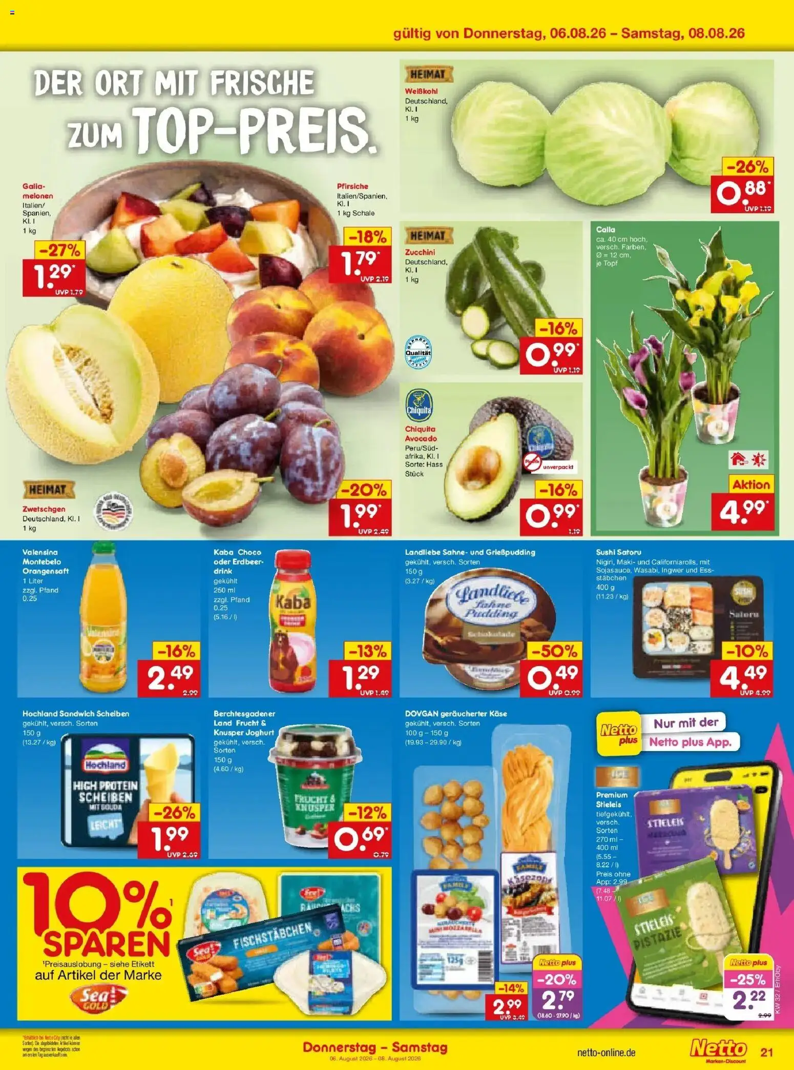 Netto Marken-Discount Prospekt Velden – gültig ab 03.08.2026 | Seite: 39 | Produkte: Joghurt, Avocado, Fischstabchen, Zucchini
