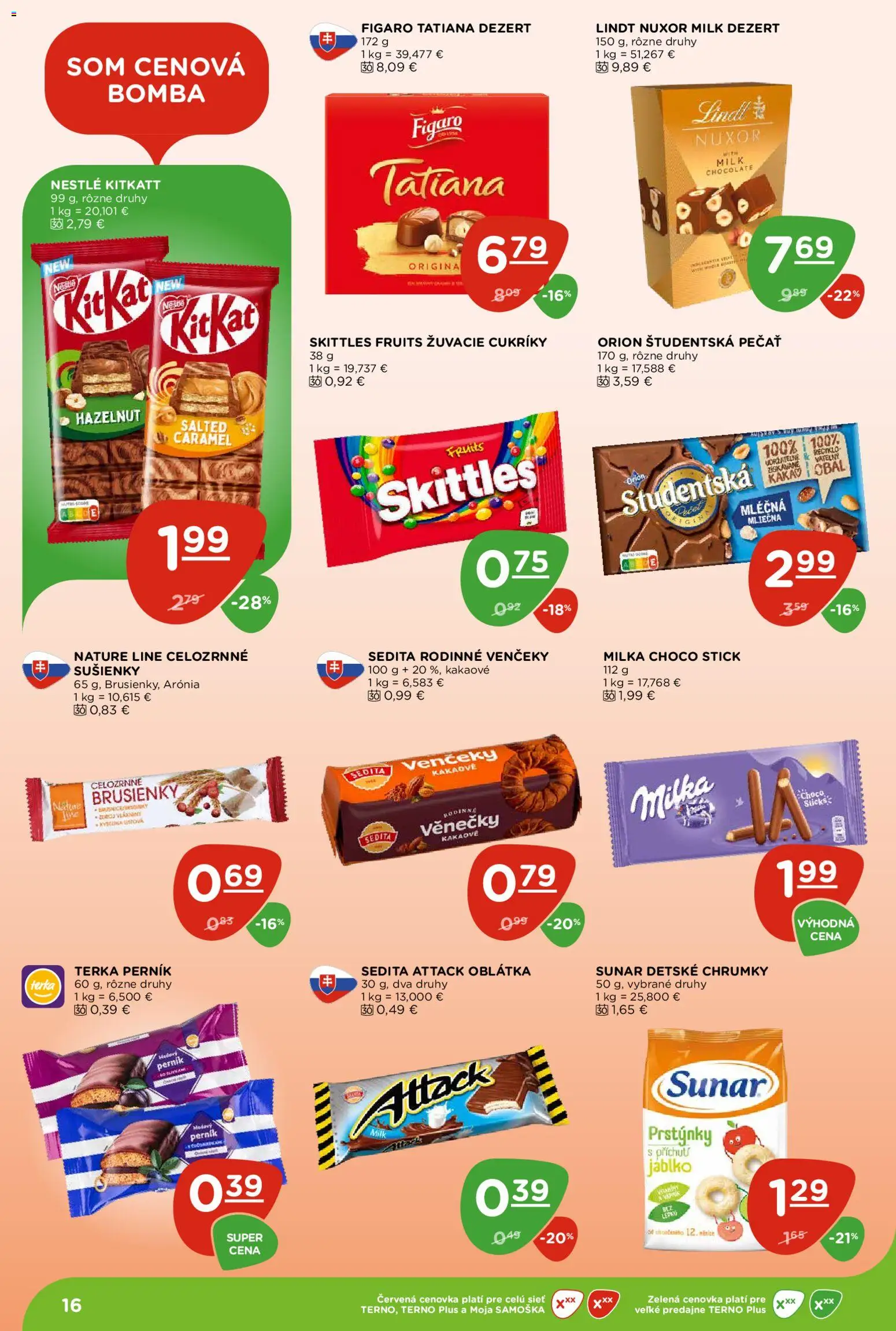 Nové Terno akcie – leták je platný od 02.07.2026 | Strana: 16 | Produkty: Sunar, Cukríky, Študentská pečať, Milka