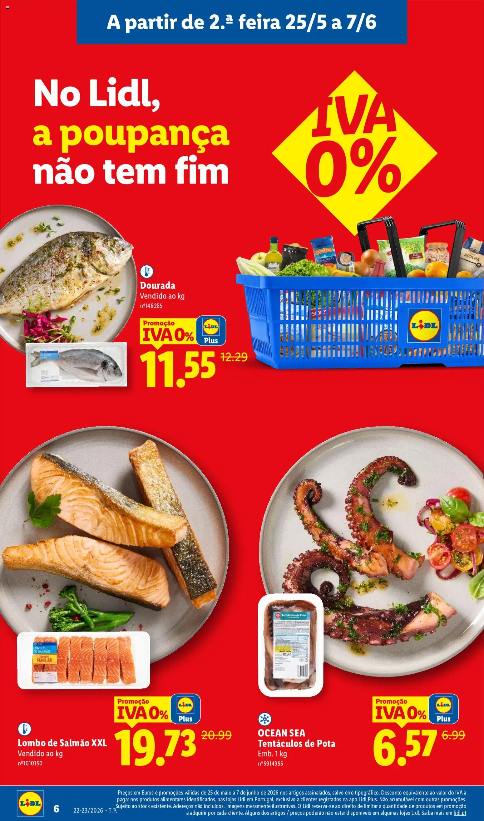Lidl Folheto Especial Iva 0% │ válido de 25.05.2026 | Página: 6 | Produtos: Dourada, Esparguete, Salmão, Lombo