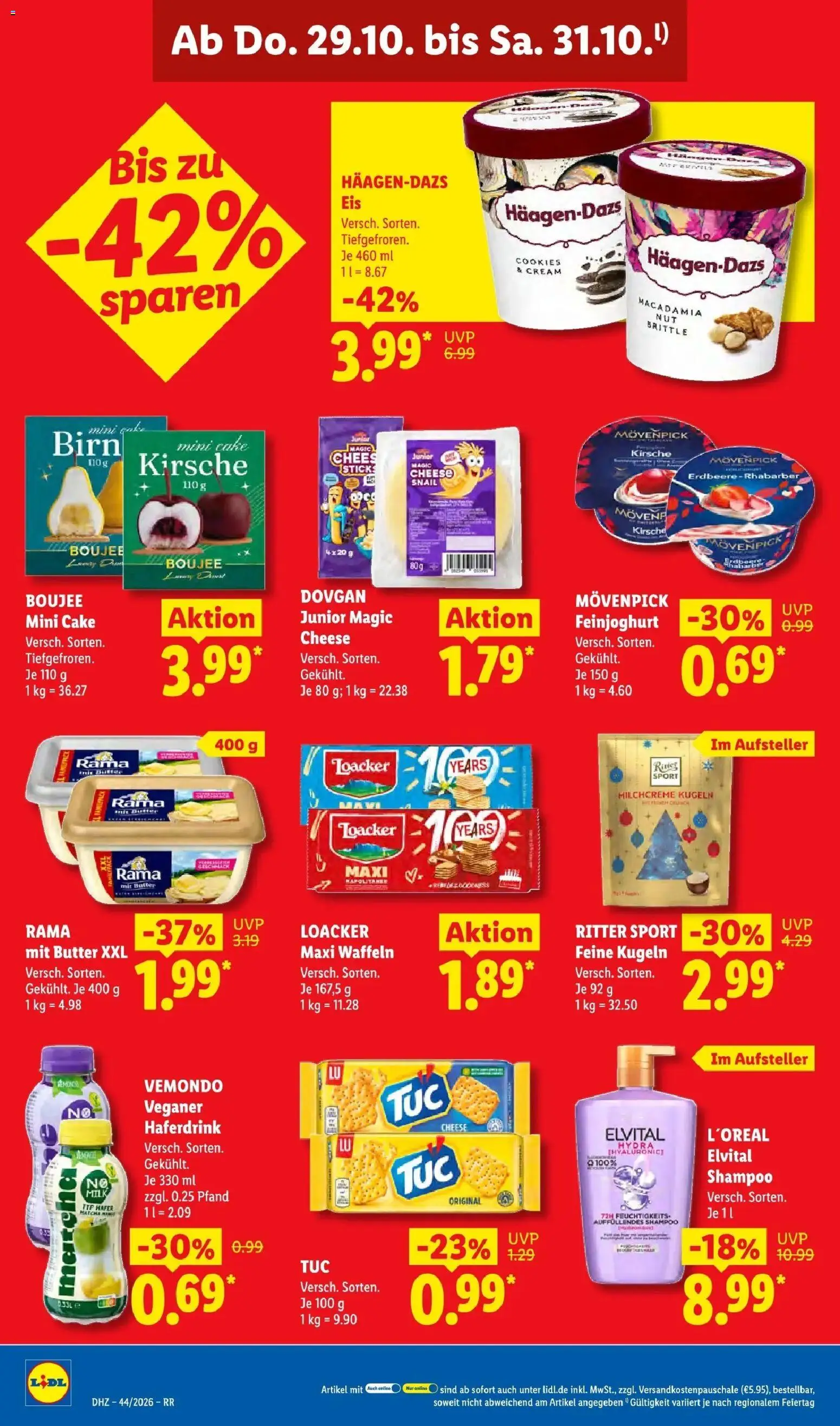 Lidl Prospekt Düsseldorf (ab 26.10.2026) zum Blättern » Angebote | Seite: 70 | Produkte: Butter, Shampoo, Waffeln, Eis