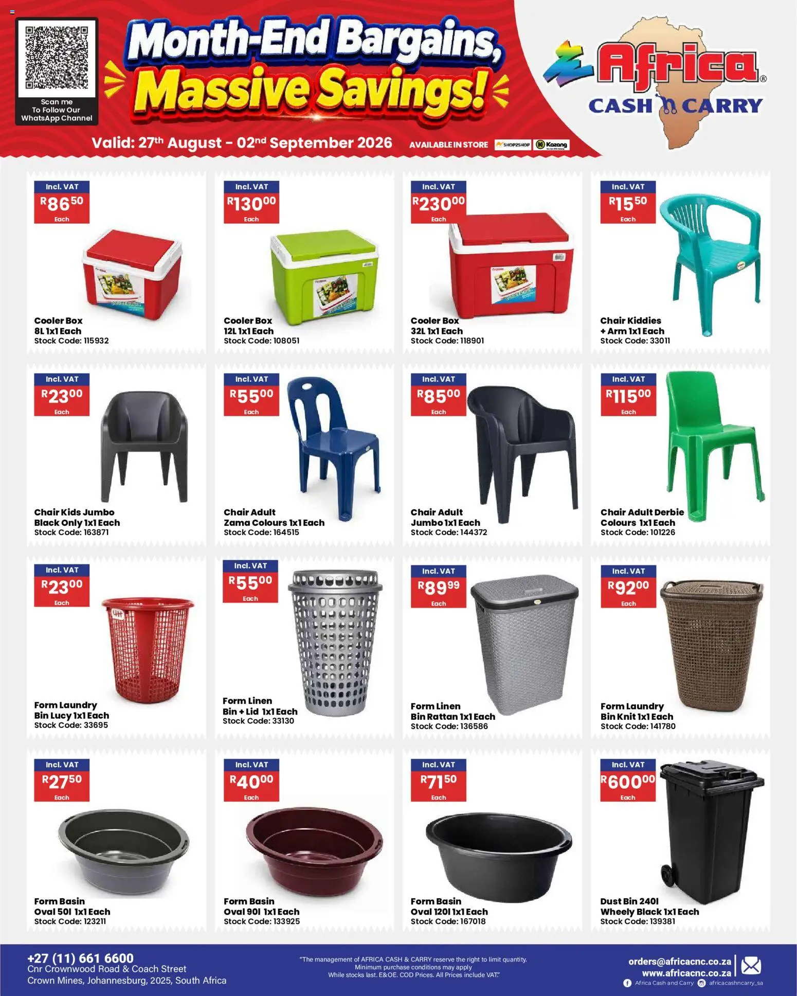 New Africa Cash & Carry catalogue – valid from 27/08/2026 | Page: 59 | Products: Chair, Box, Basin, Stock
